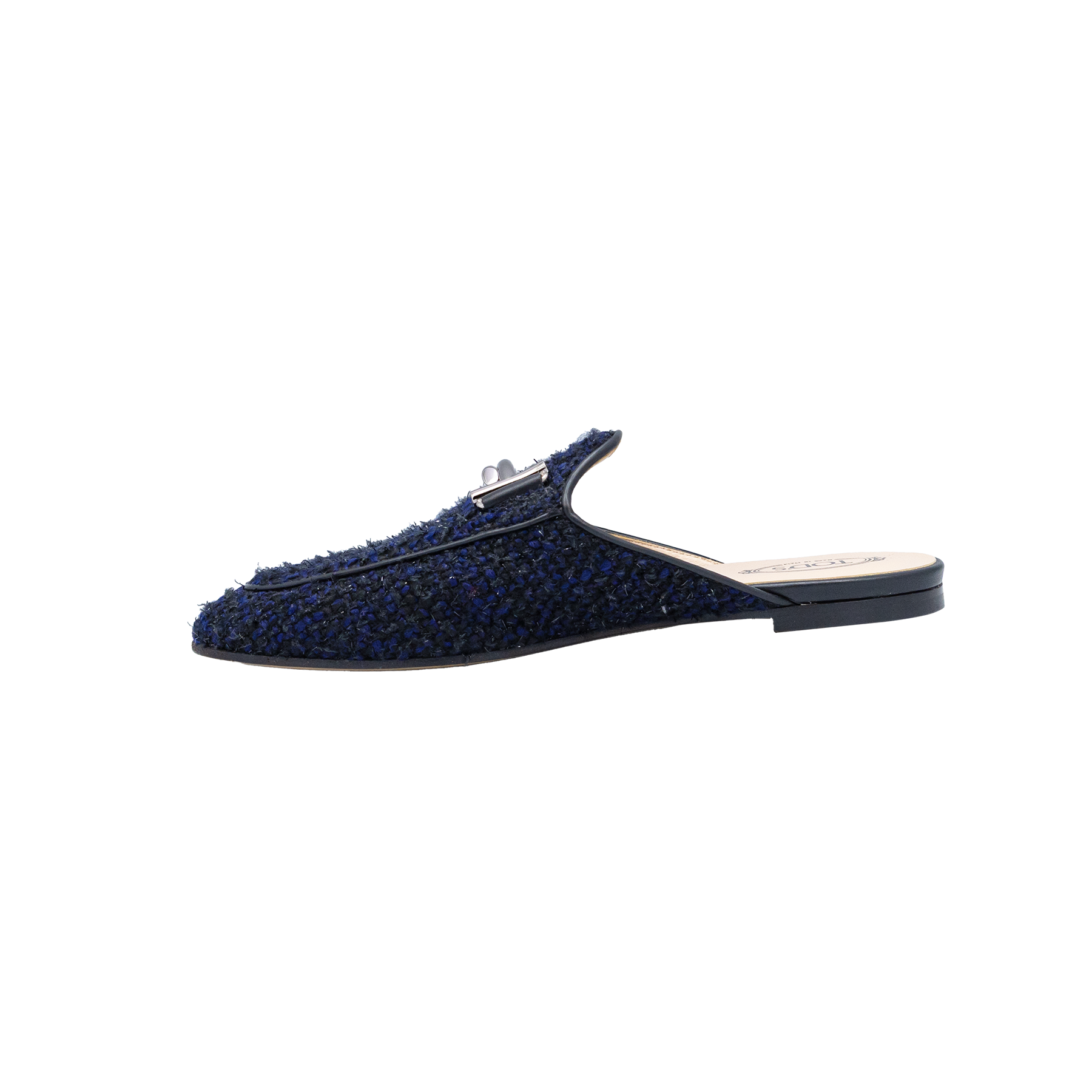 Tods Navy Blue Gommino Collapsible Heel Tweed & Leather Driving Shoes - Size 36.5