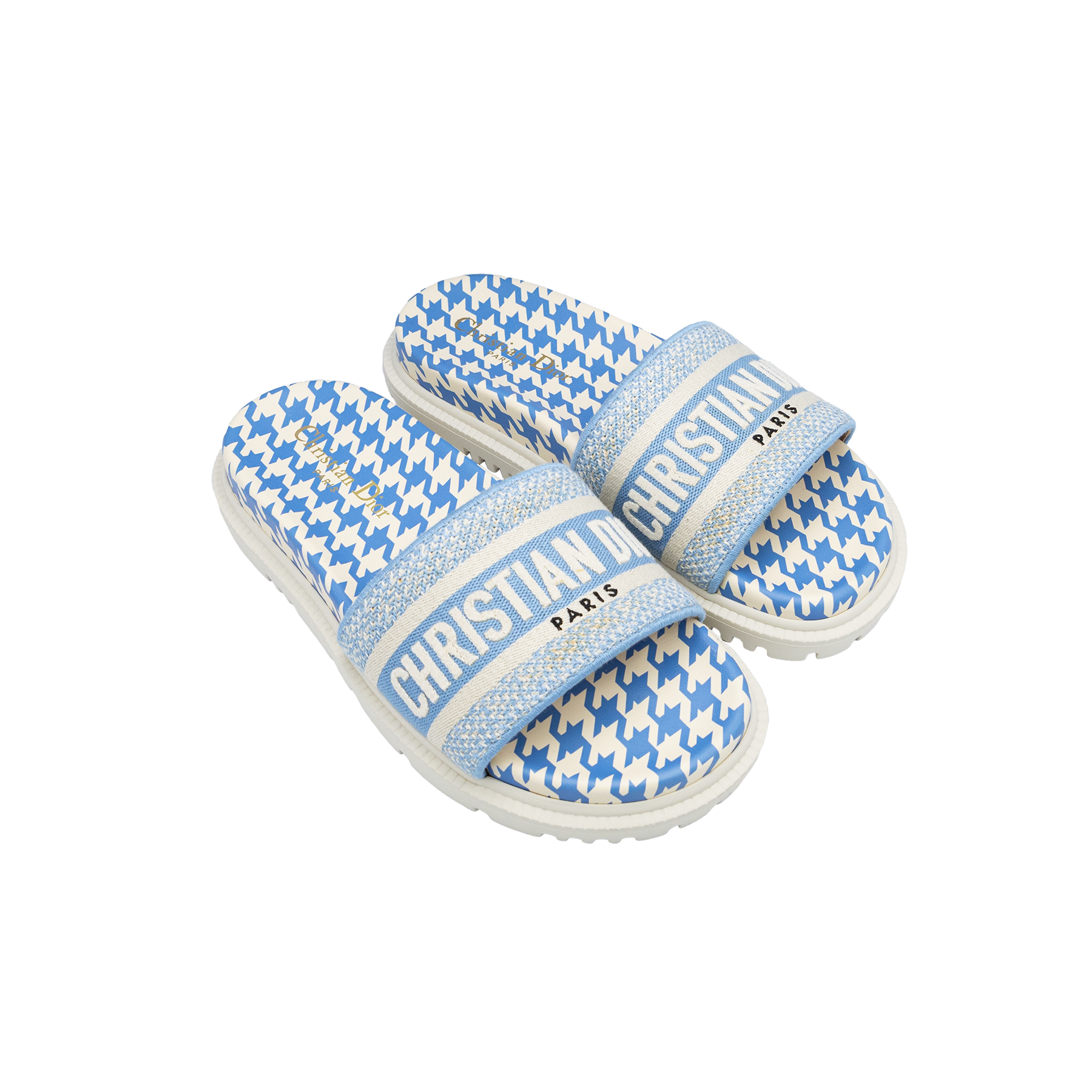 Dior Navy Blue/White Canvas Dway Flat Slides - Size 37