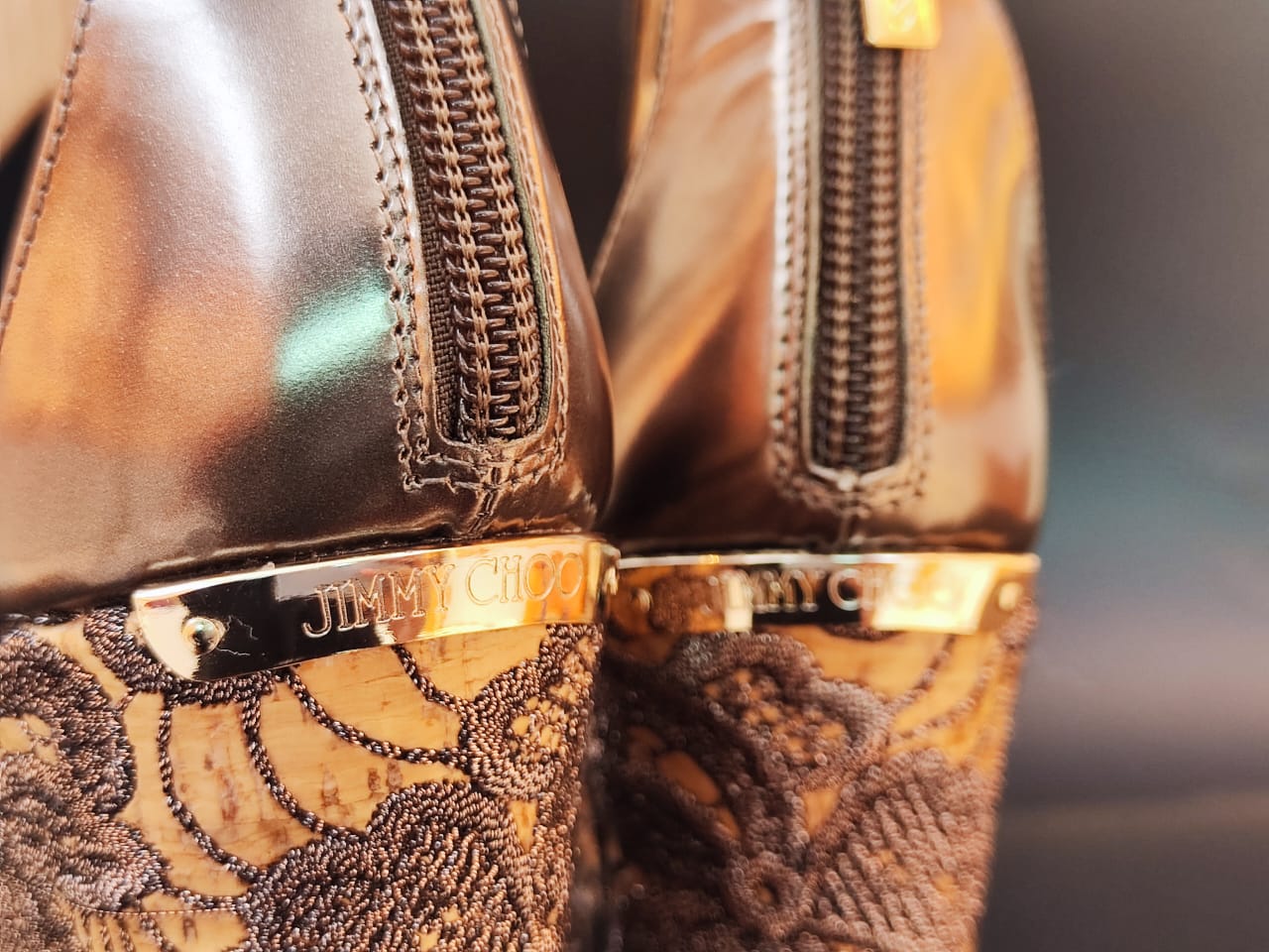 JIMMY CHOO METALLIC LEATHER CORK LACE DETAILS PARROW WEDGES SANDALS 37 My Store