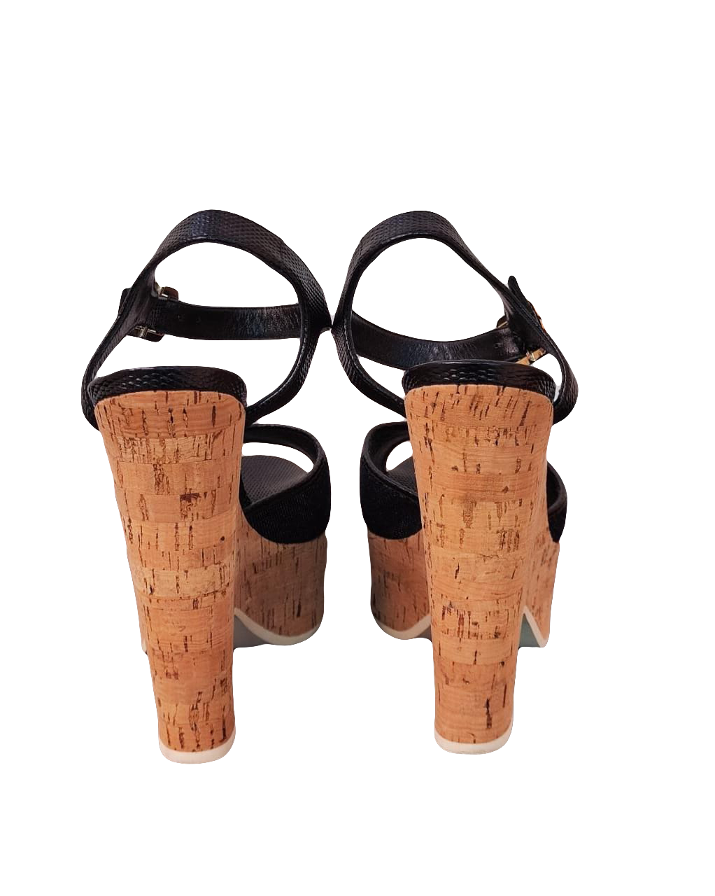 FENDI BLUE LEATHER AND DENIM CORK PLATFORM 37.5 My Store