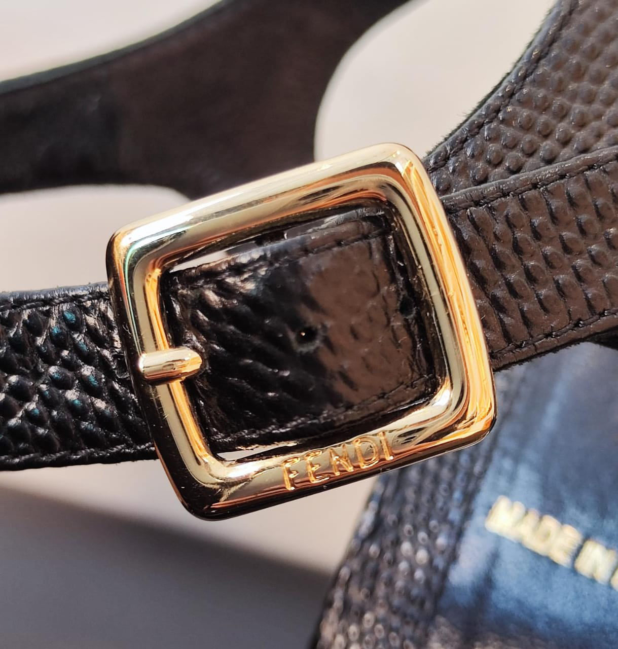 FENDI BLUE LEATHER AND DENIM CORK PLATFORM 37.5 My Store