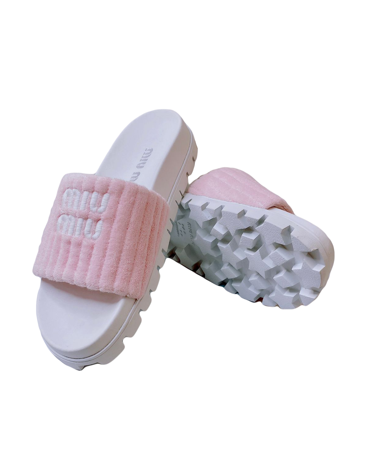 MIU MIU WHITE PINK LOGO SLIDES 36 My Store
