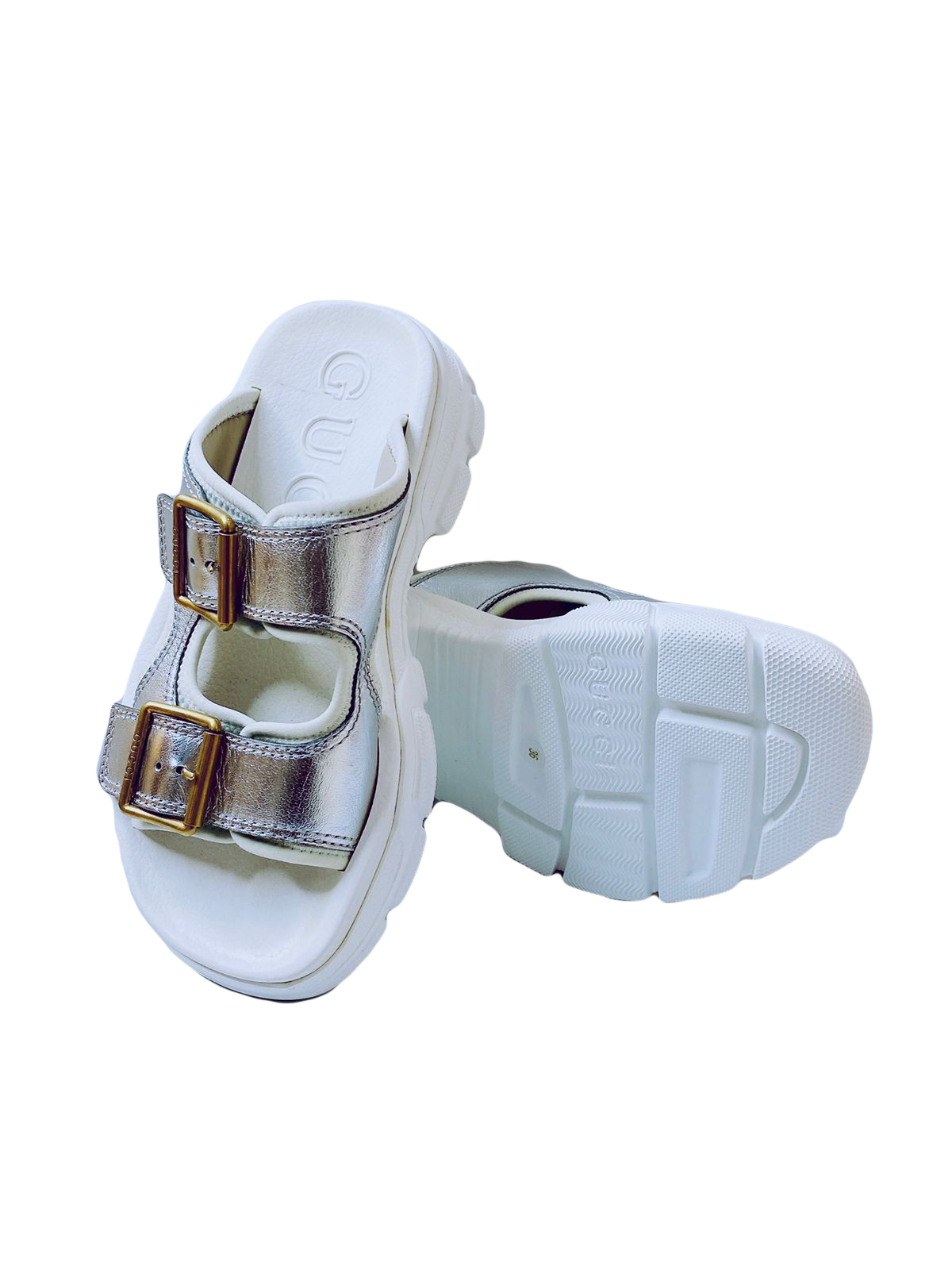 GUCCI WHITE SILVER METALLIC LEATHER PLATFORM SLIDES 36 My Store