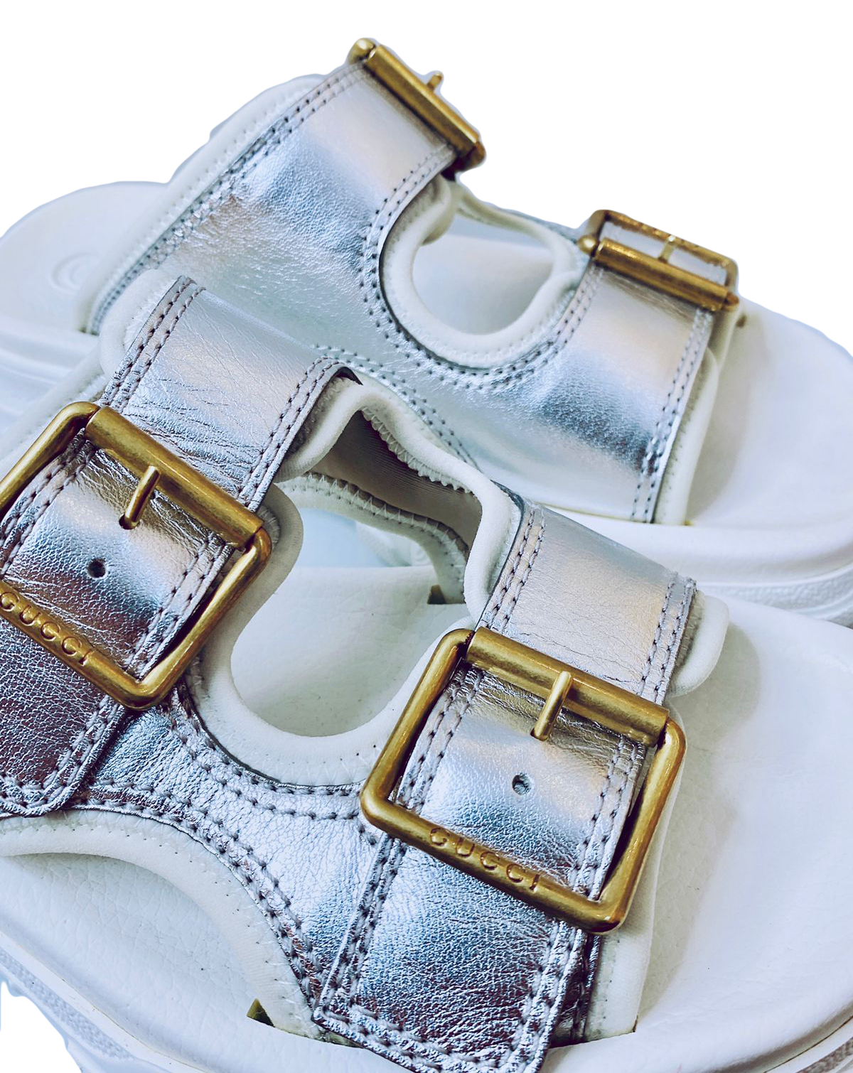 GUCCI WHITE SILVER METALLIC LEATHER PLATFORM SLIDES 36 My Store