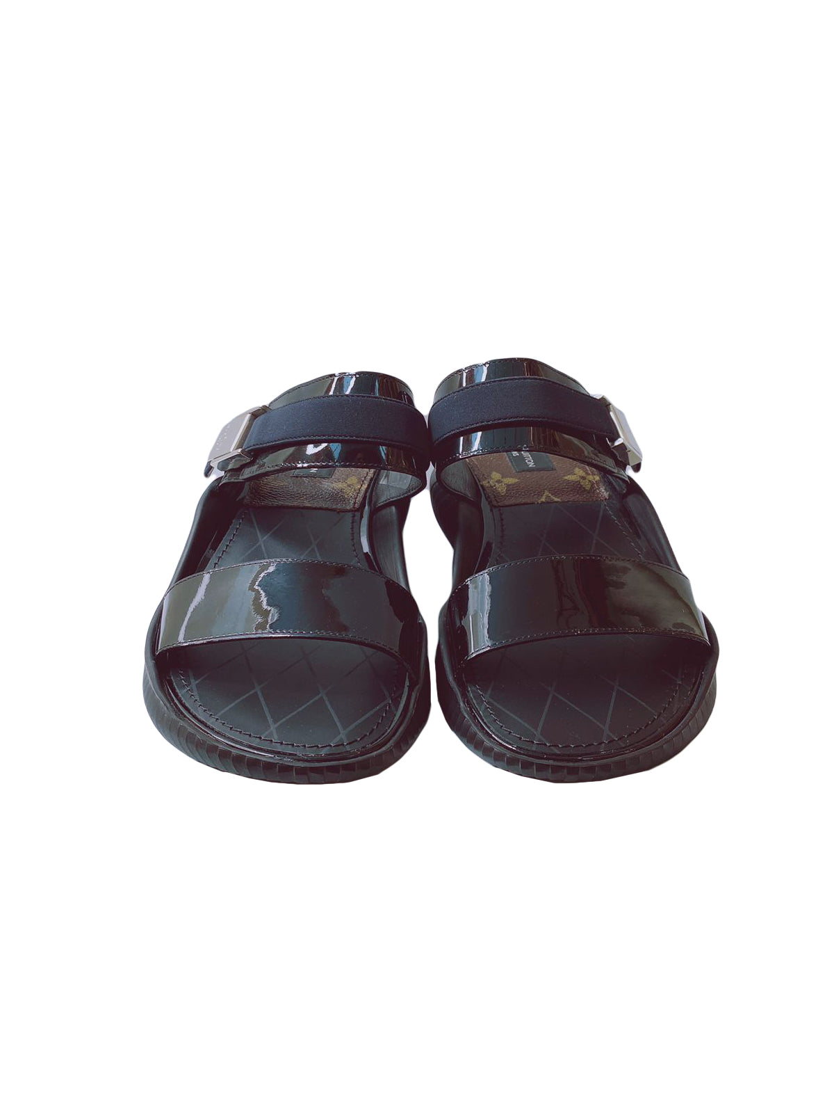 LOUIS VUTTON BLACK/BROWN MONOGRAM RUBBER SUNBATH FLAT SLIDES MA0196 SIZE 37 My Store