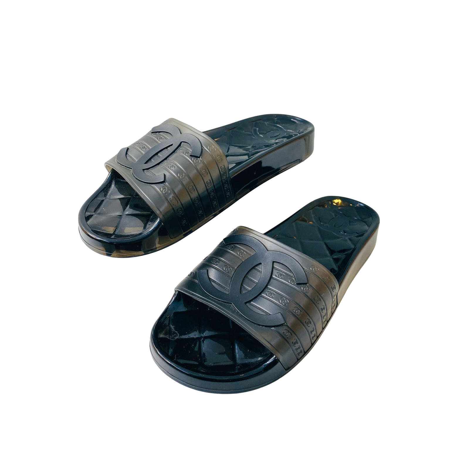 Chanel BLACK PVC JELLY CC SLIDES SANDALS 36 My Store