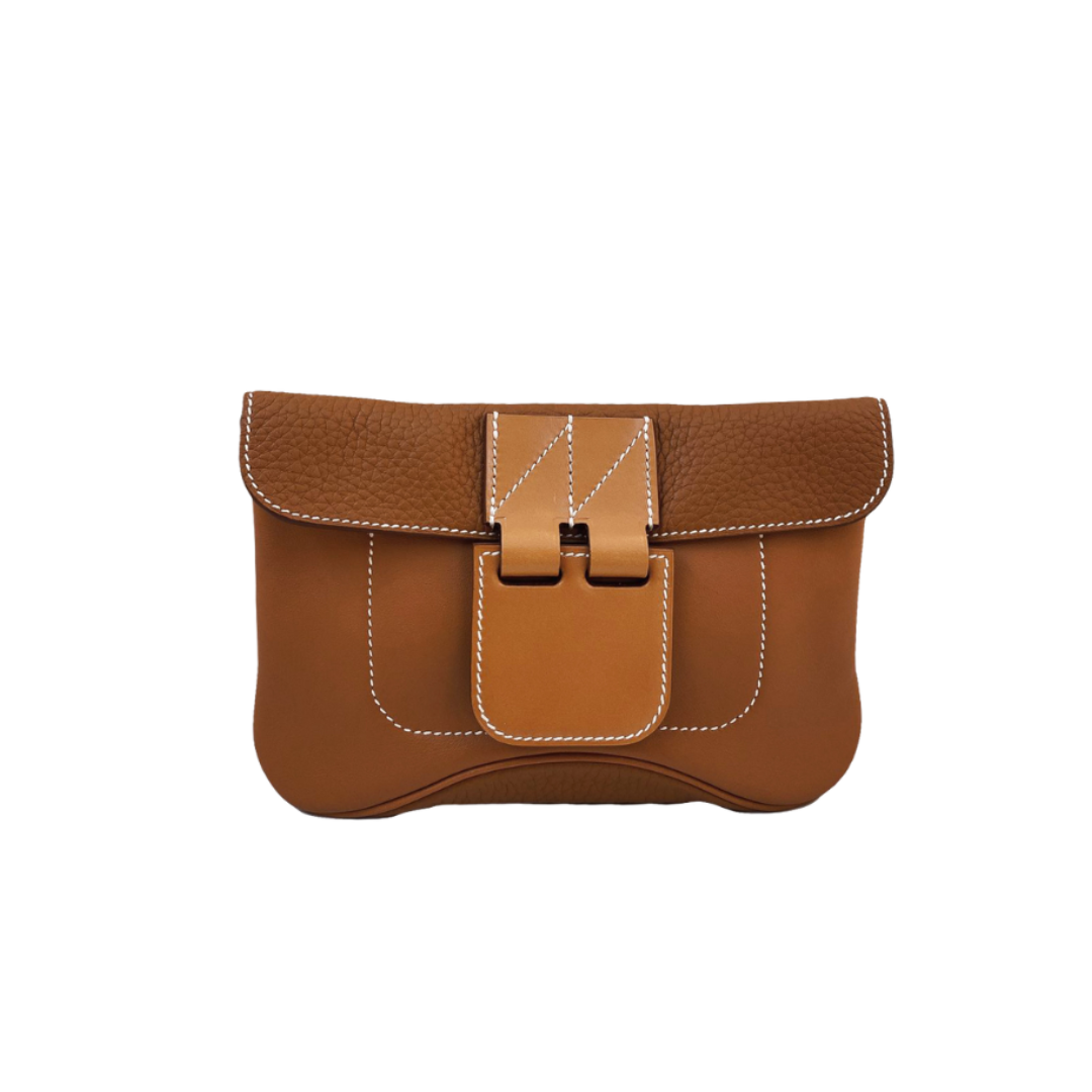 Hermes - BROWN POPPY CLEMENCE AND SWIFT LEATHER VIREVOLTE CLUTCH My Store