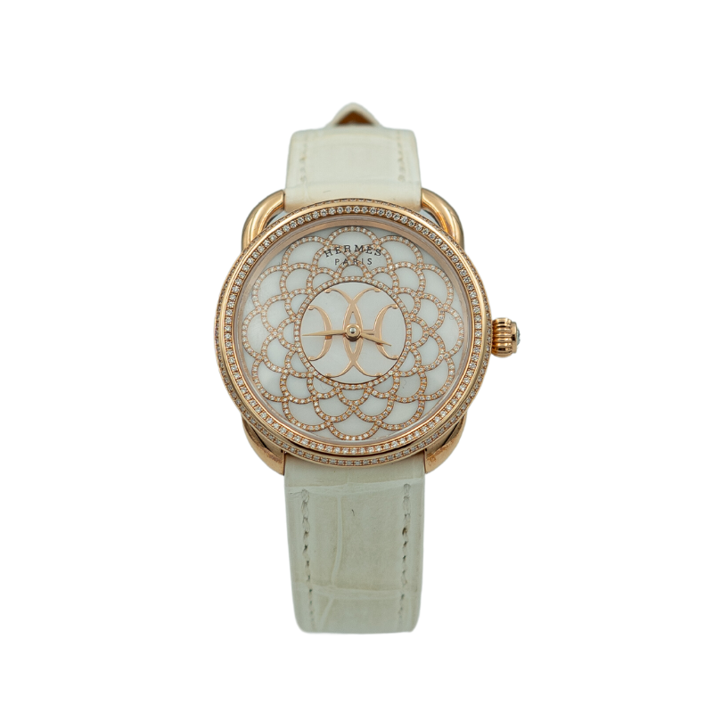 Hermes Arceau H Deco 34mm Diamond-Set Rose Gold