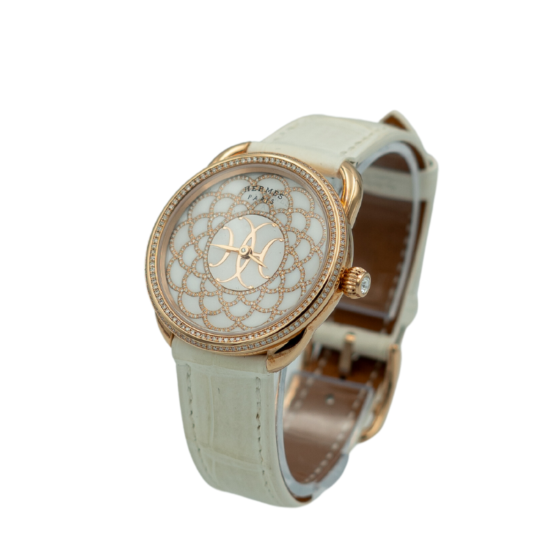 Hermes Arceau H Deco 34mm Diamond-Set Rose Gold