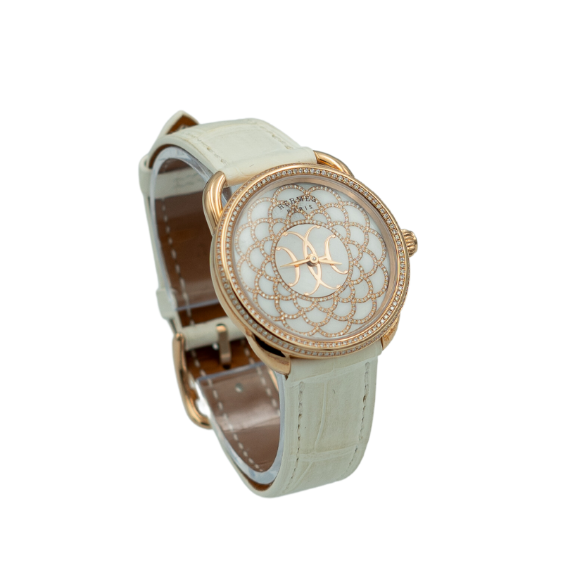 Hermes Arceau H Deco 34mm Diamond-Set Rose Gold