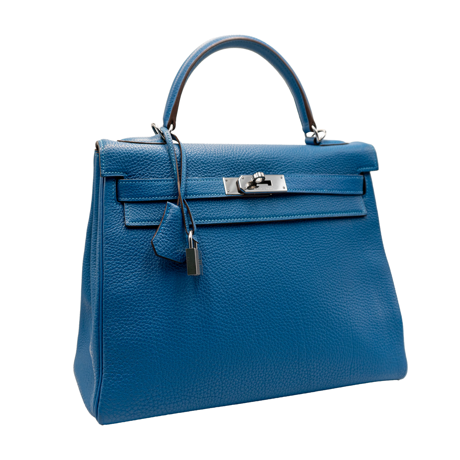 HERMES BLEU TOGO LEATHER KELLY 32 BAG PHW