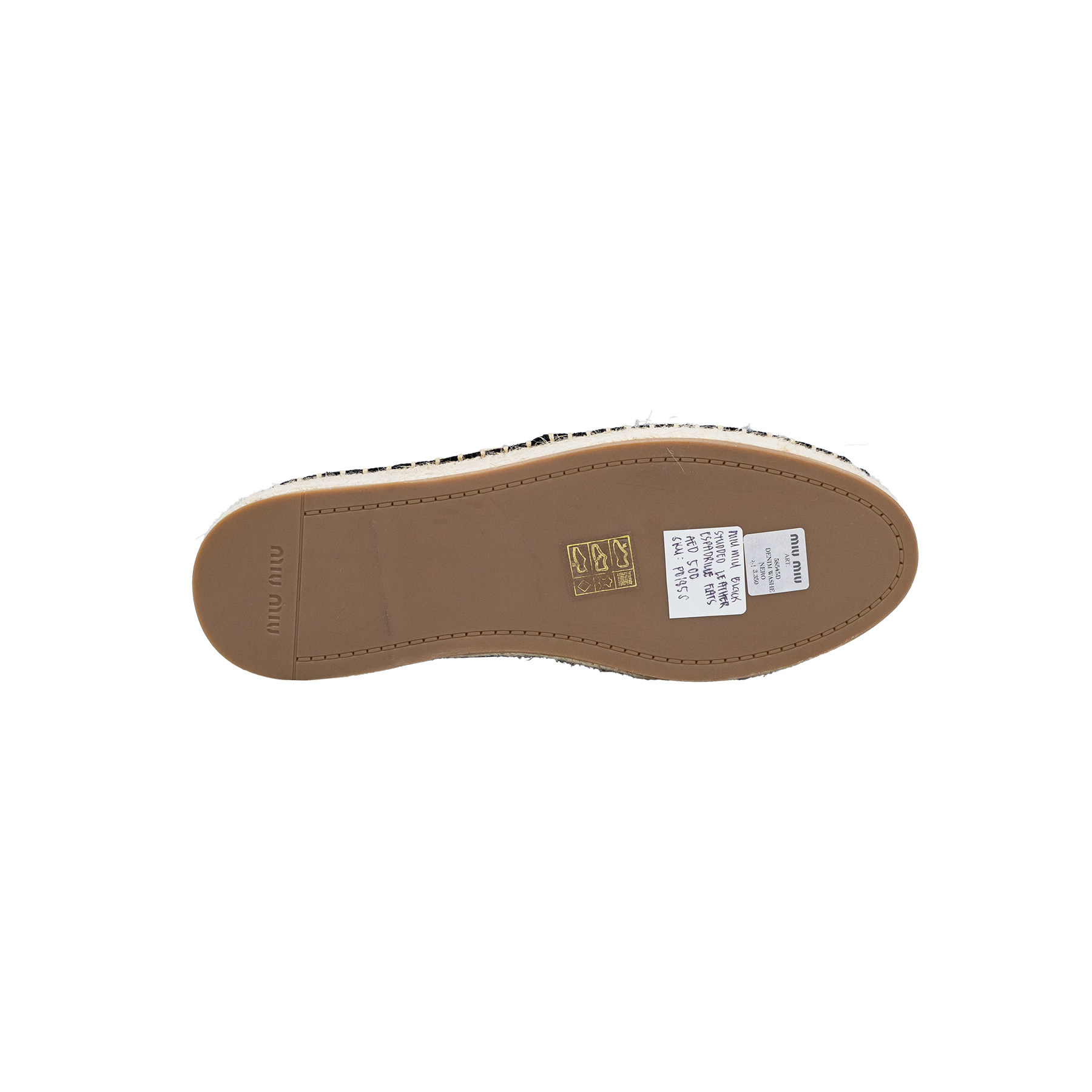 Miu Miu Black Studded Leather Espadrille Flats 