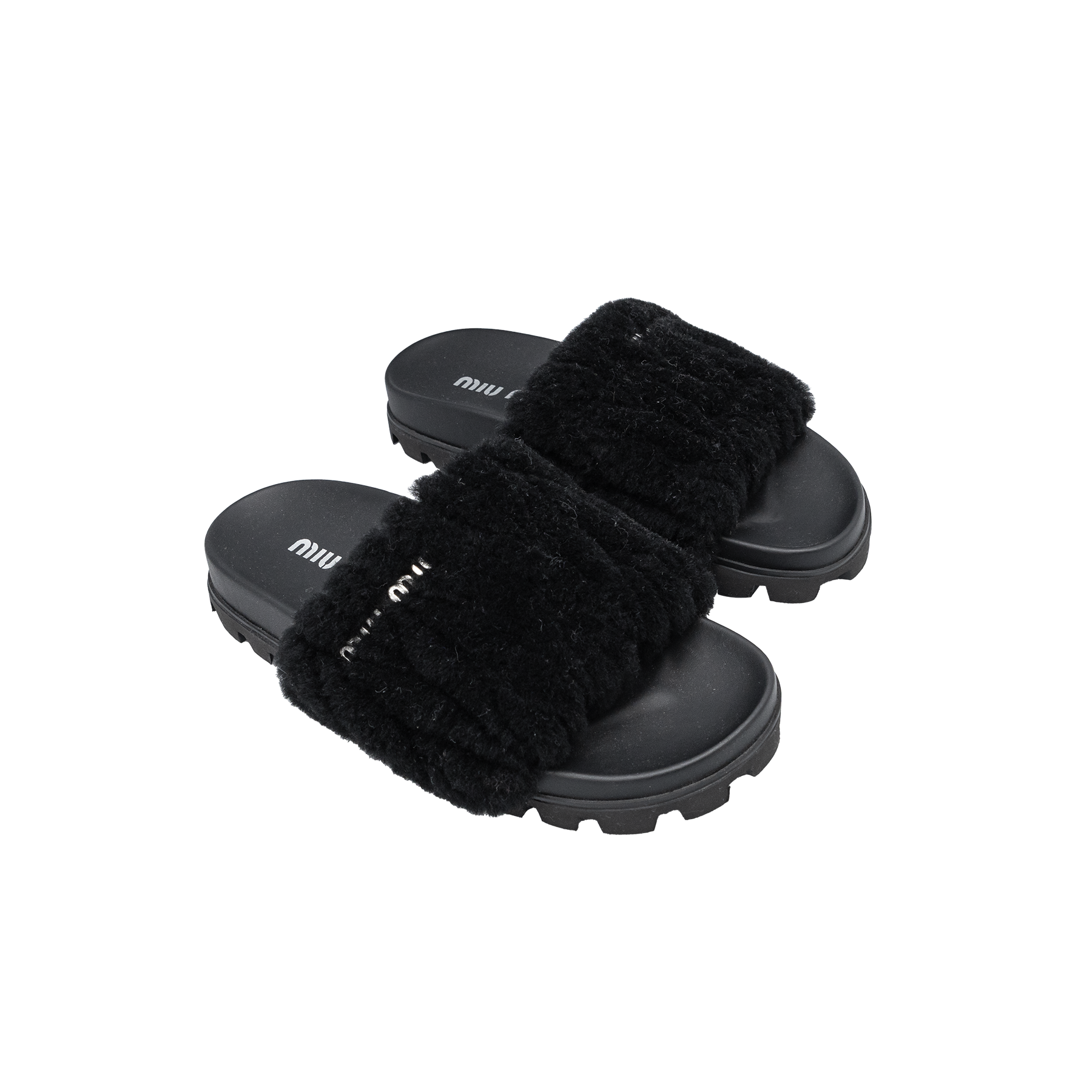 Miu Miu Black Logo Fur Slides - Size 36 