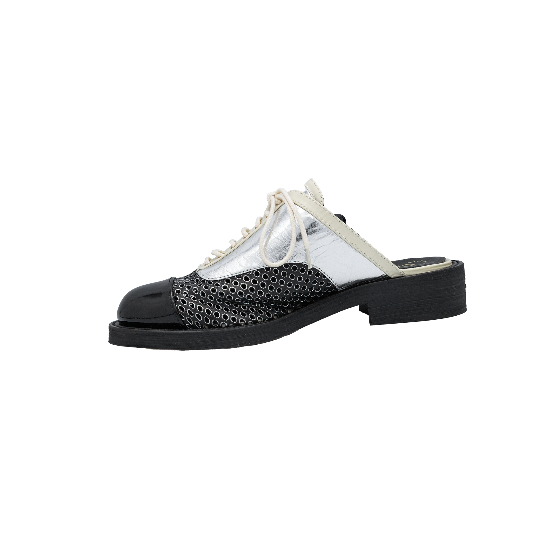 Chanel Patent Leather And Foil Lazer Cut Cuba Cruise Oxford Mules 