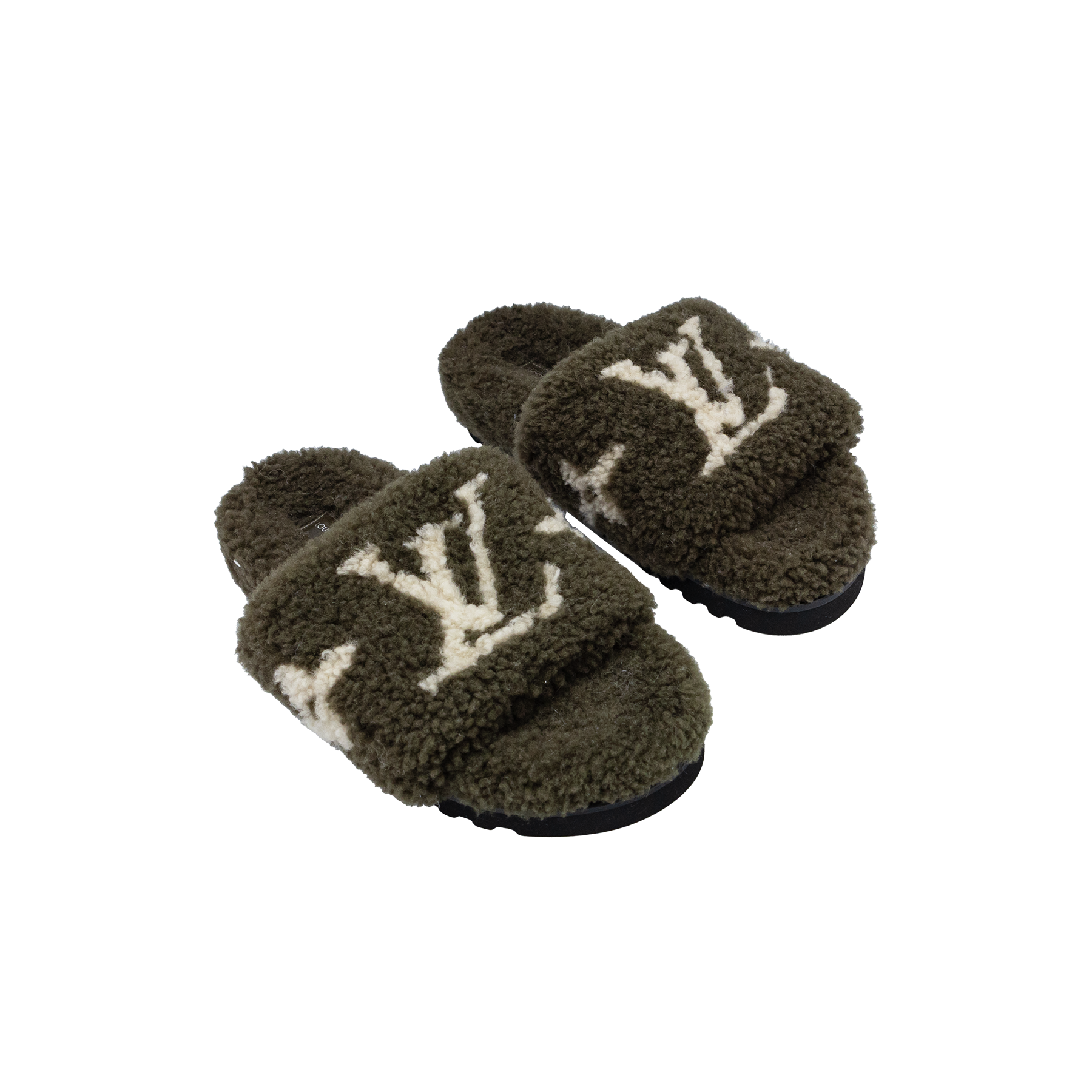 Lois Vuitton Khaki White Shearling Paseo Flat Comfort Mules - Size 36 