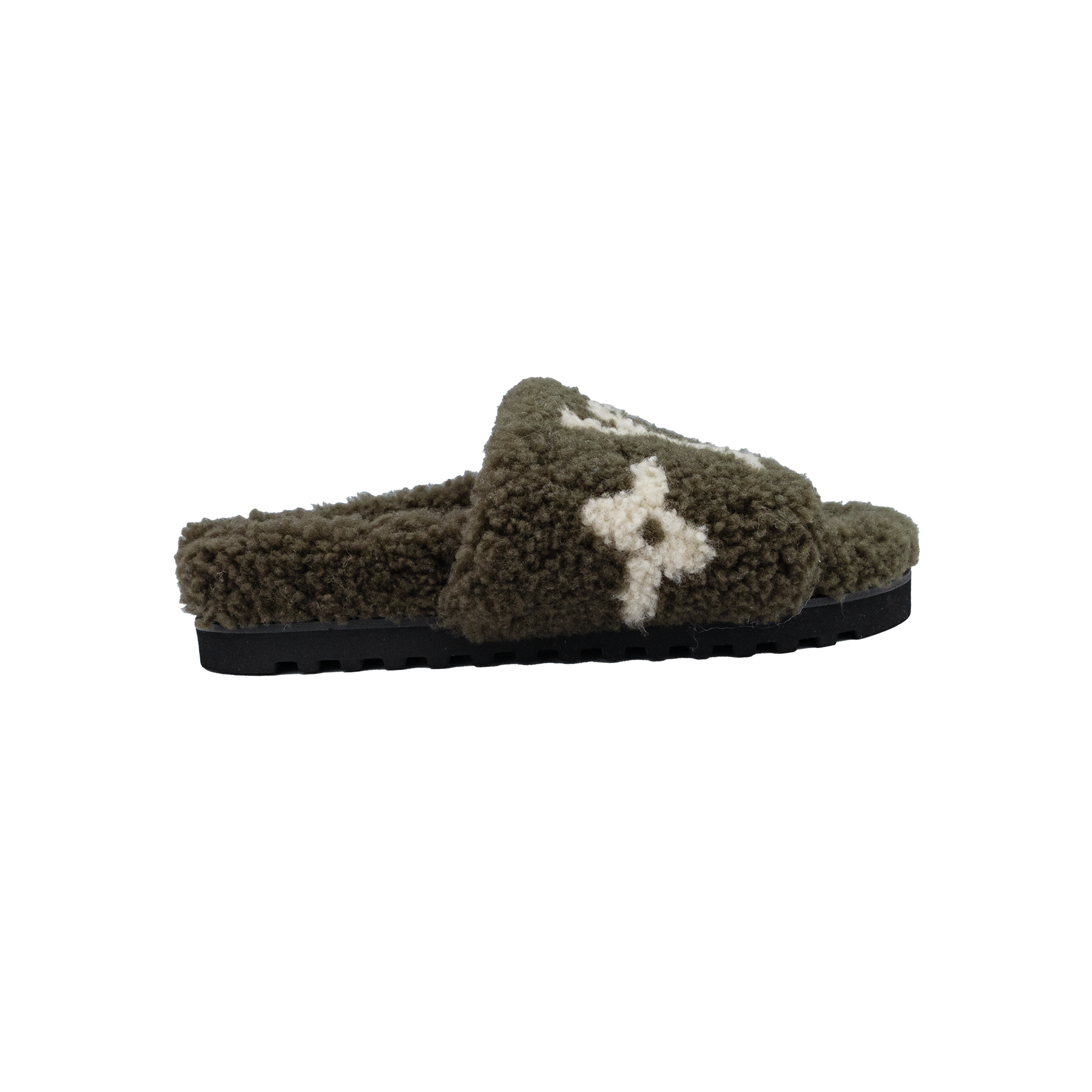 Lois Vuitton Khaki White Shearling Paseo Flat Comfort Mules - Size 36 