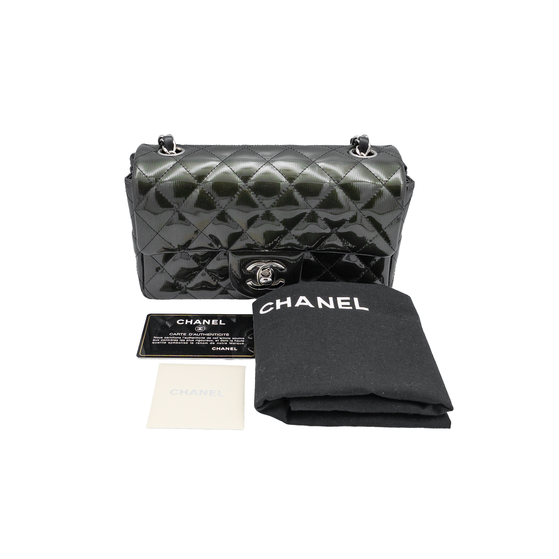 Chanel Olive Quilted Patent Leather Mini Flap Bag 