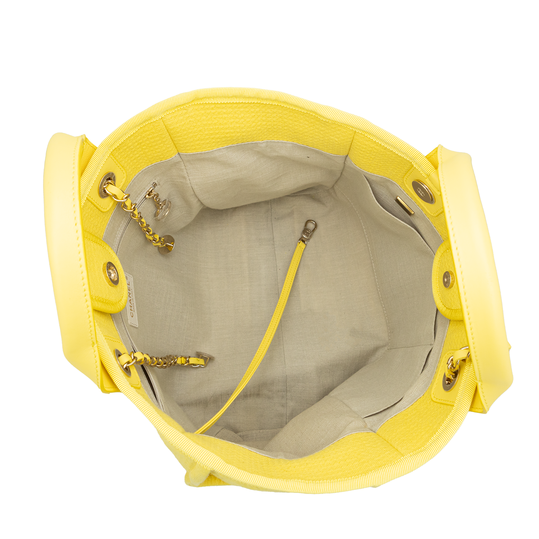 Chanel Deauville Large Tote in Yellow with White Logo Print 