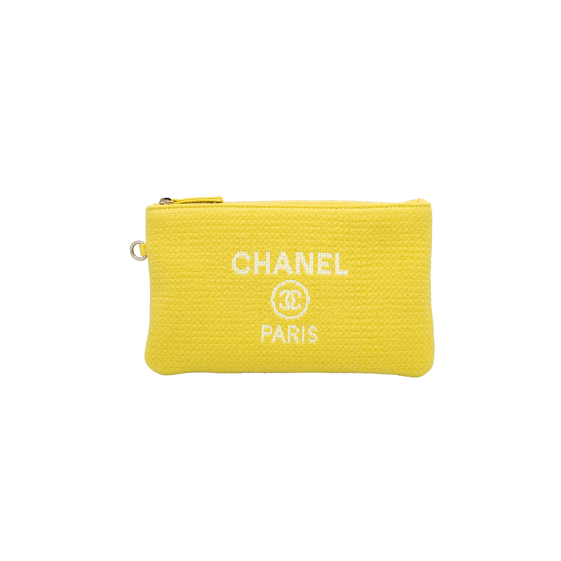 Chanel Deauville Large Tote in Yellow with White Logo Print 