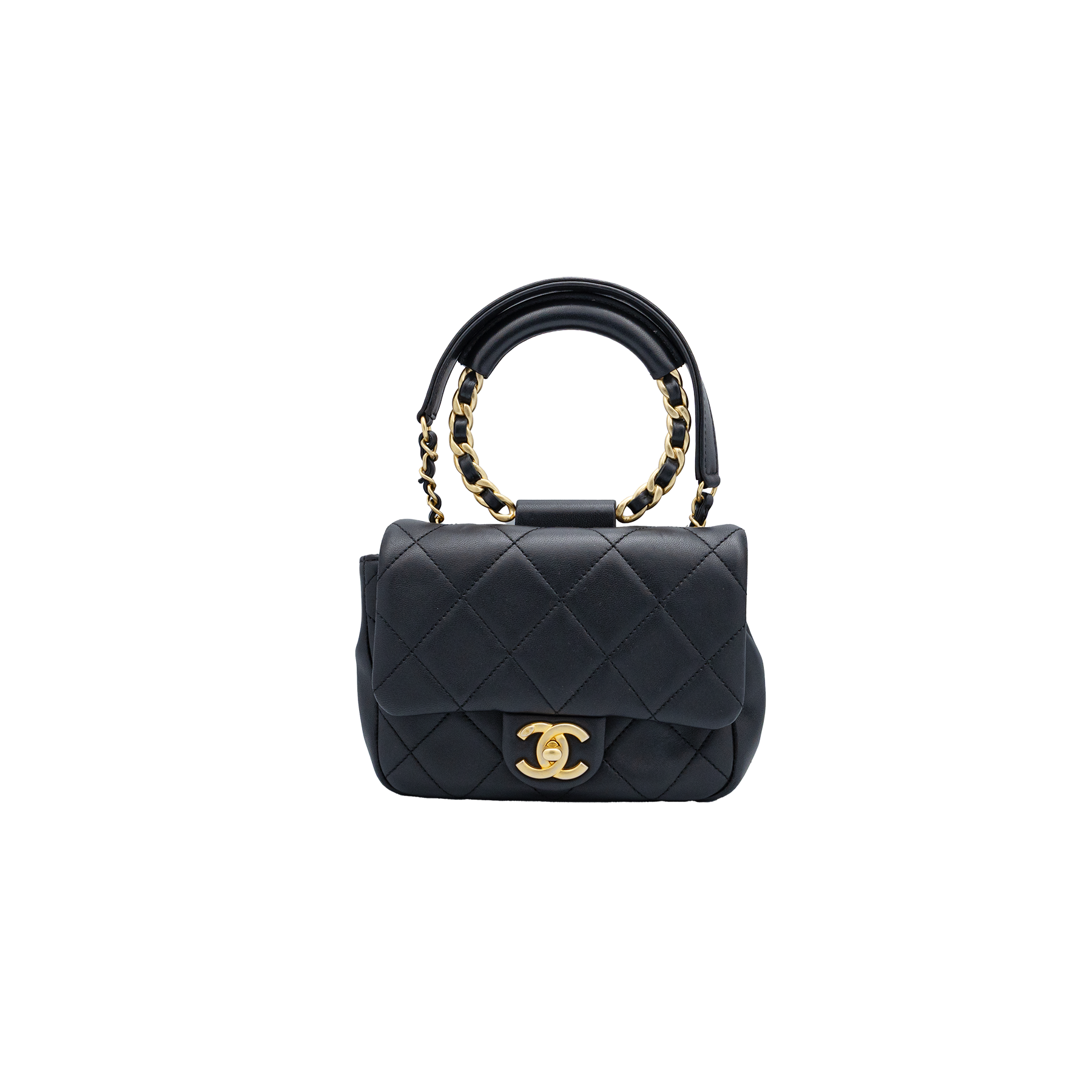 Chanel Lambskin Quilted Small Circular Handle Bag in Black 