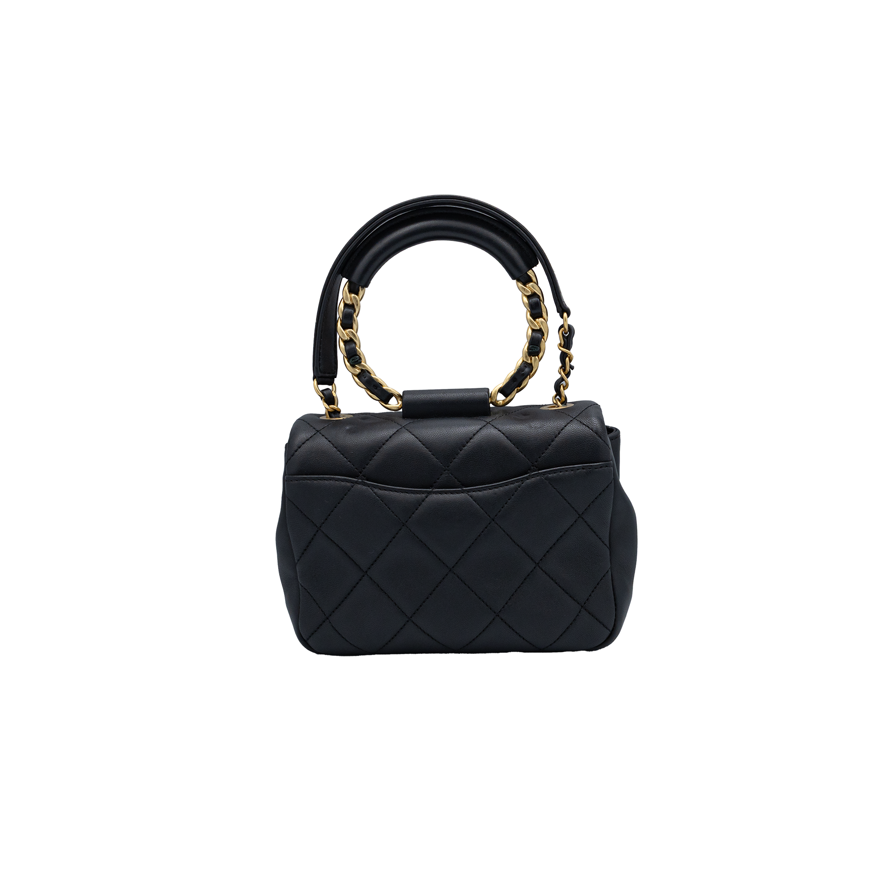 Chanel Lambskin Quilted Small Circular Handle Bag in Black 