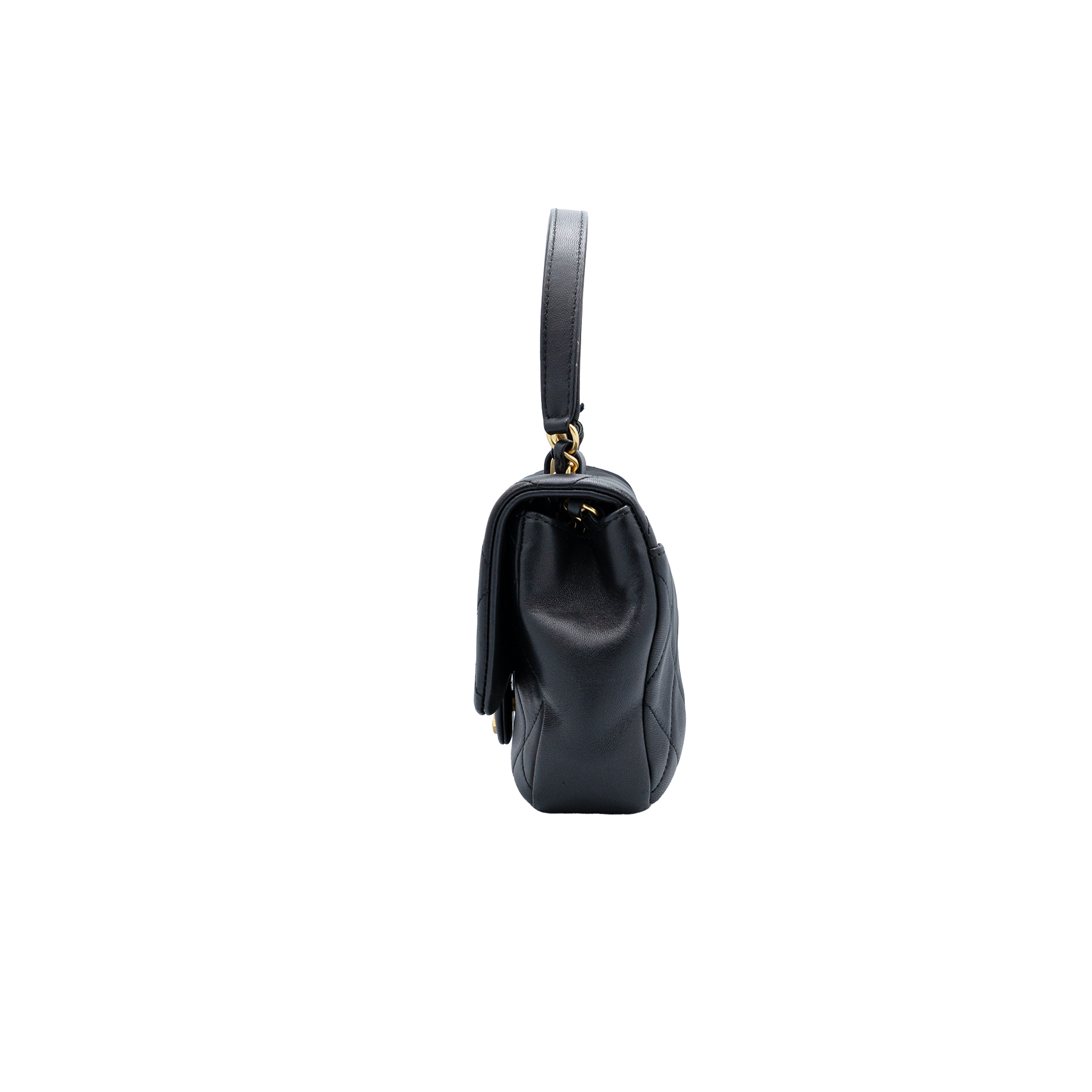 Chanel Lambskin Quilted Small Circular Handle Bag in Black 
