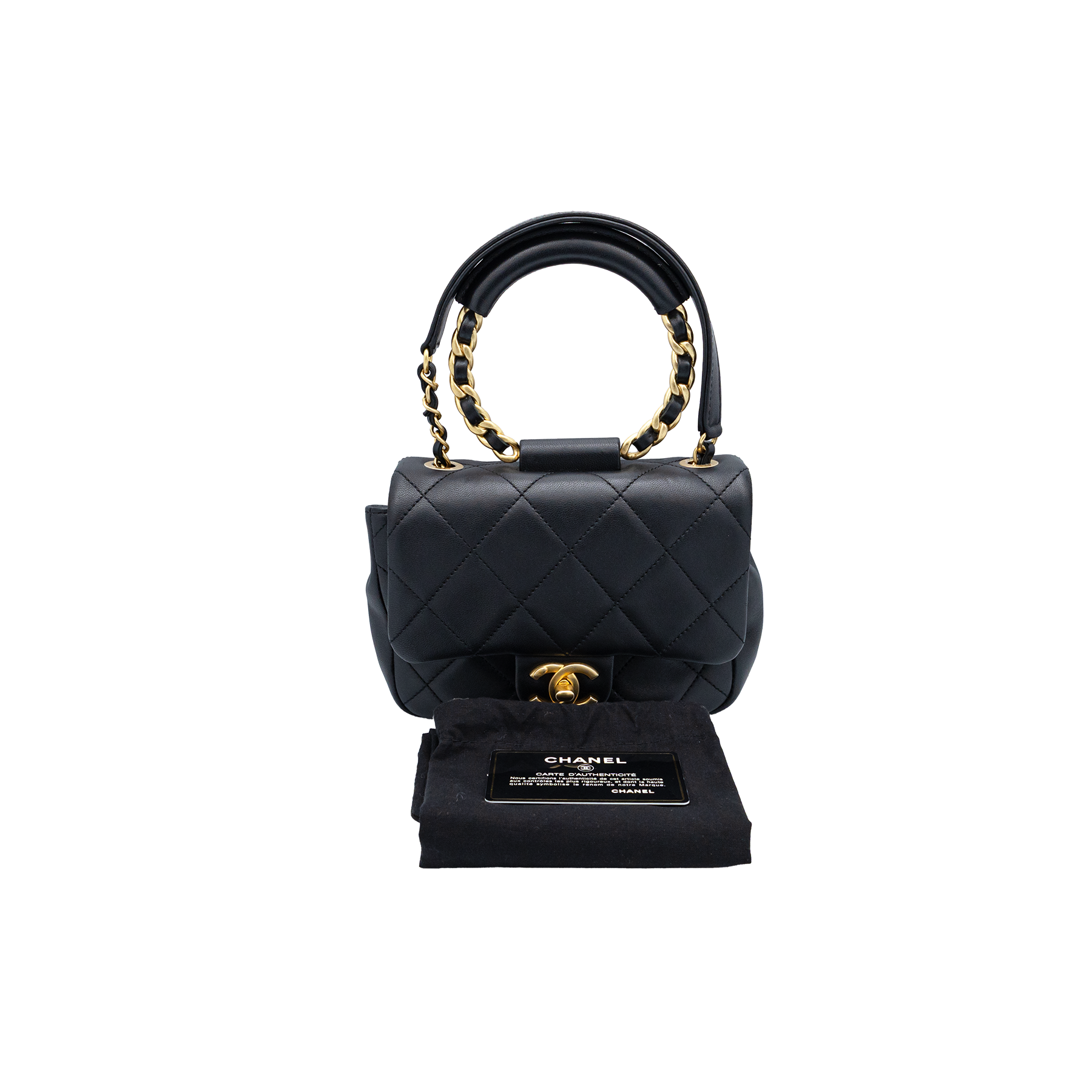 Chanel Lambskin Quilted Small Circular Handle Bag in Black 