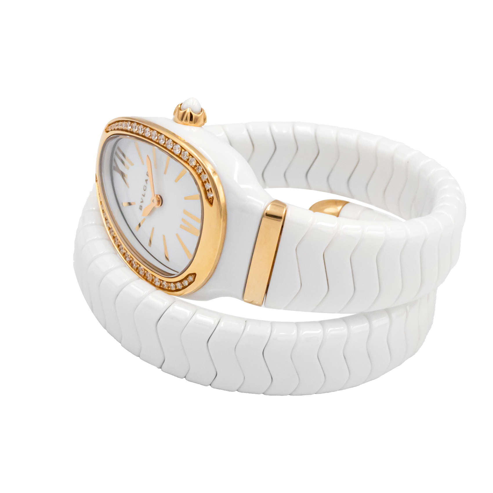 Bvlgari Serpenti Spiga Rose-Gold White Ceramic and Diamond
