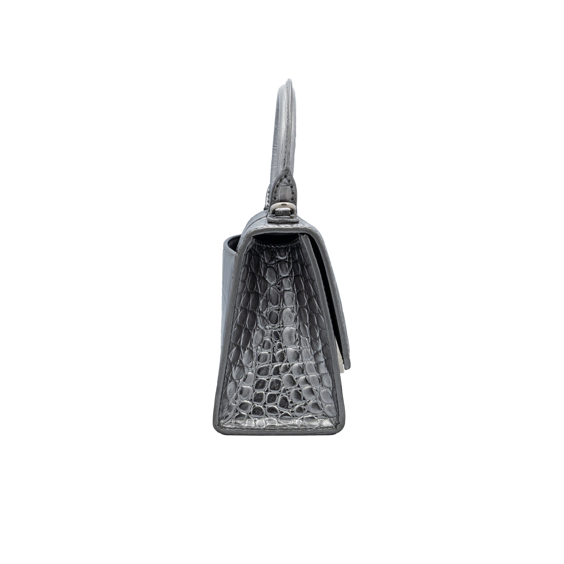 BALENCIAGA - Xtra Small Hourglass in Silver Croc-Embossed Calfskin 