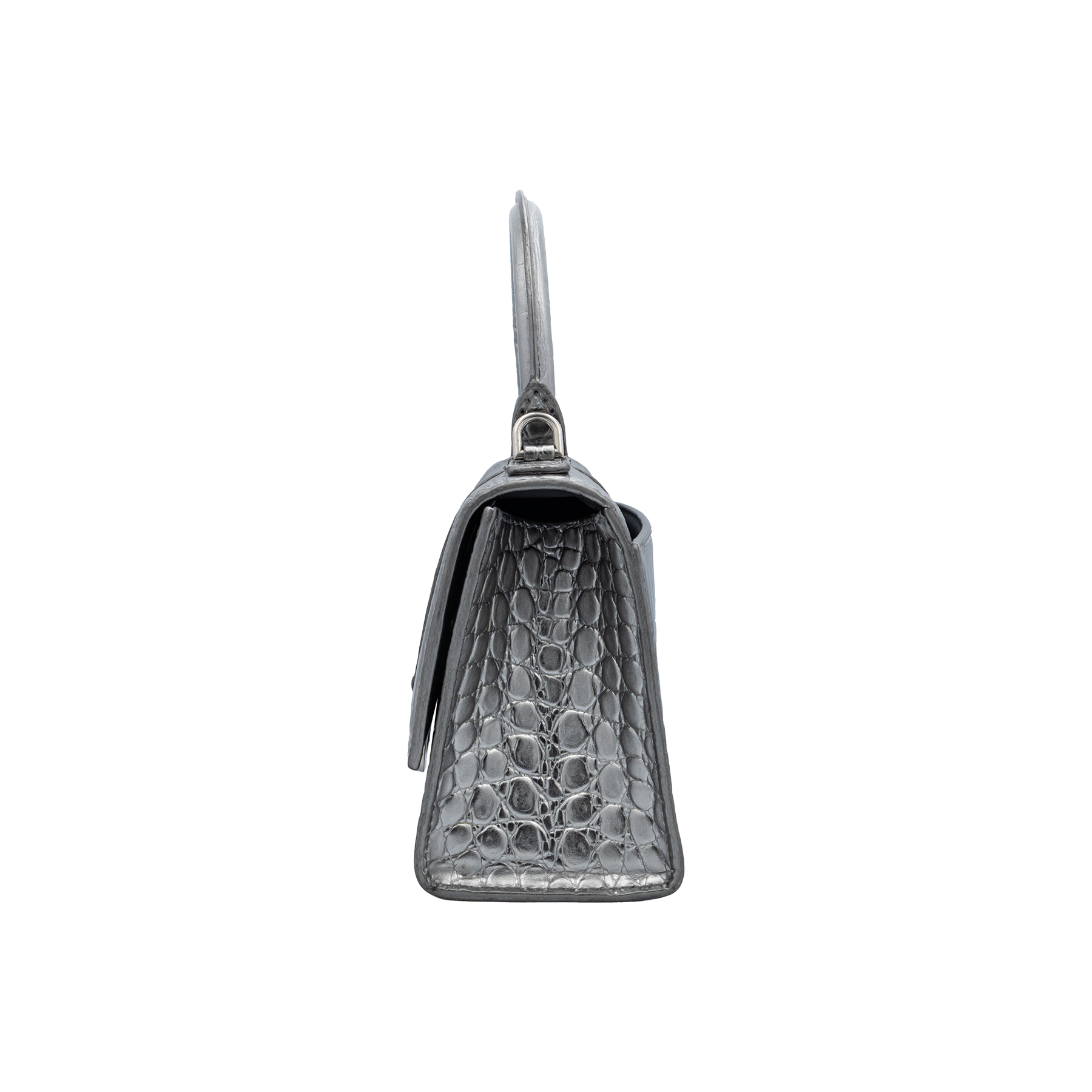 BALENCIAGA - Xtra Small Hourglass in Silver Croc-Embossed Calfskin 