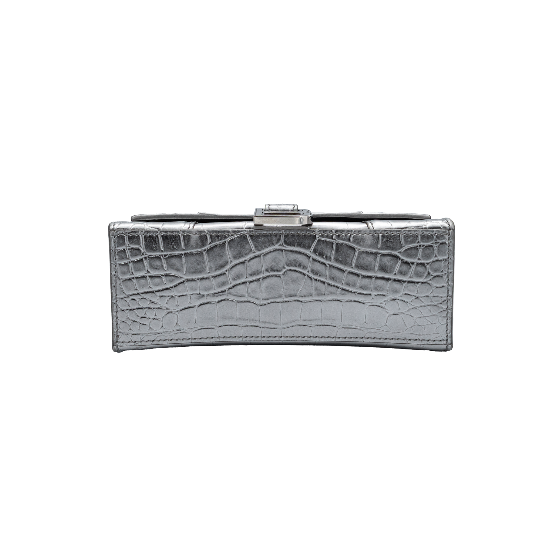 BALENCIAGA - Xtra Small Hourglass in Silver Croc-Embossed Calfskin 