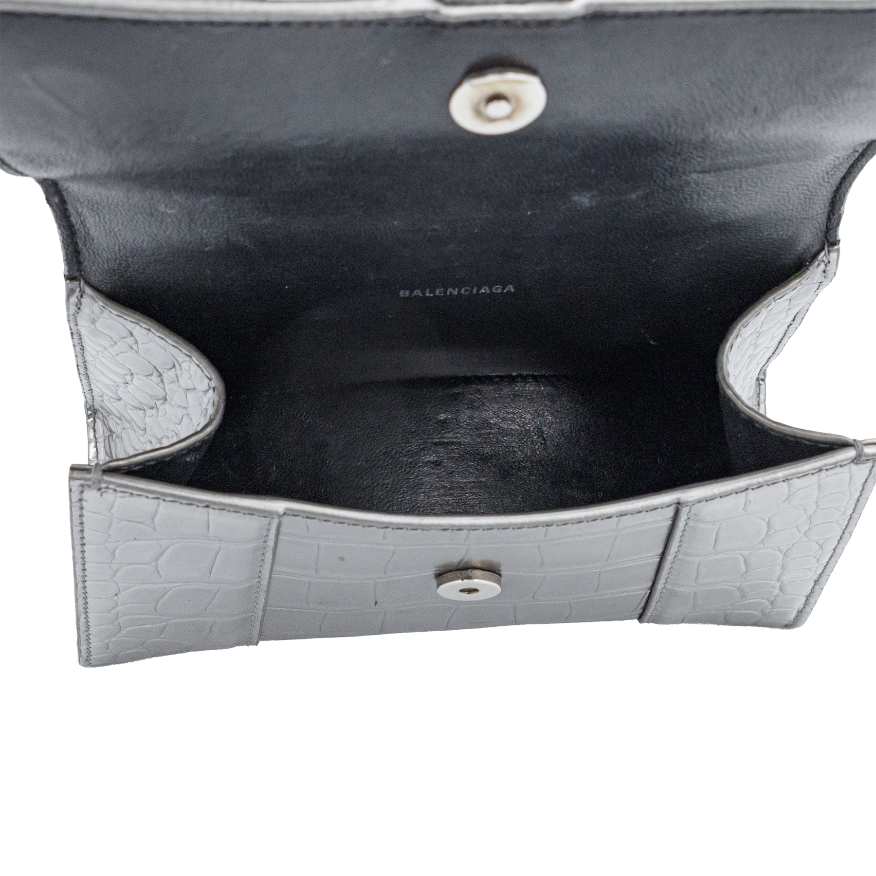 BALENCIAGA - Xtra Small Hourglass in Silver Croc-Embossed Calfskin 