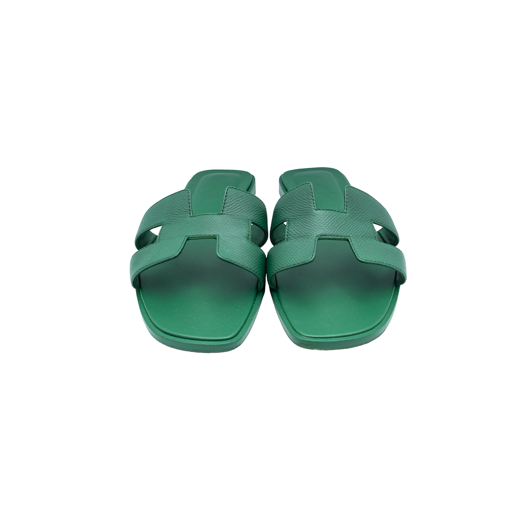Hermes Oran Green Leather Flat Slides - Size 38.5 