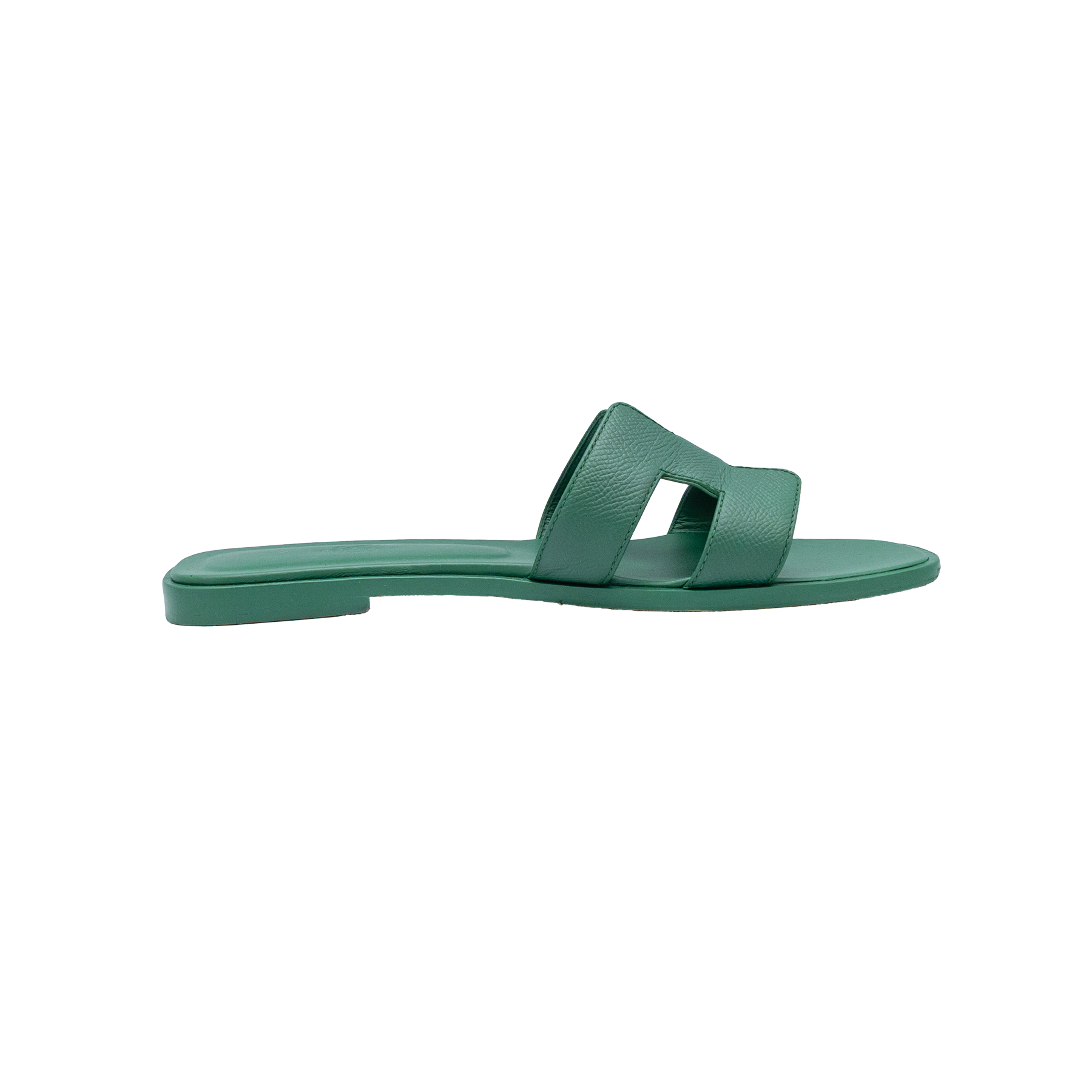 Hermes Oran Green Leather Flat Slides - Size 38.5 
