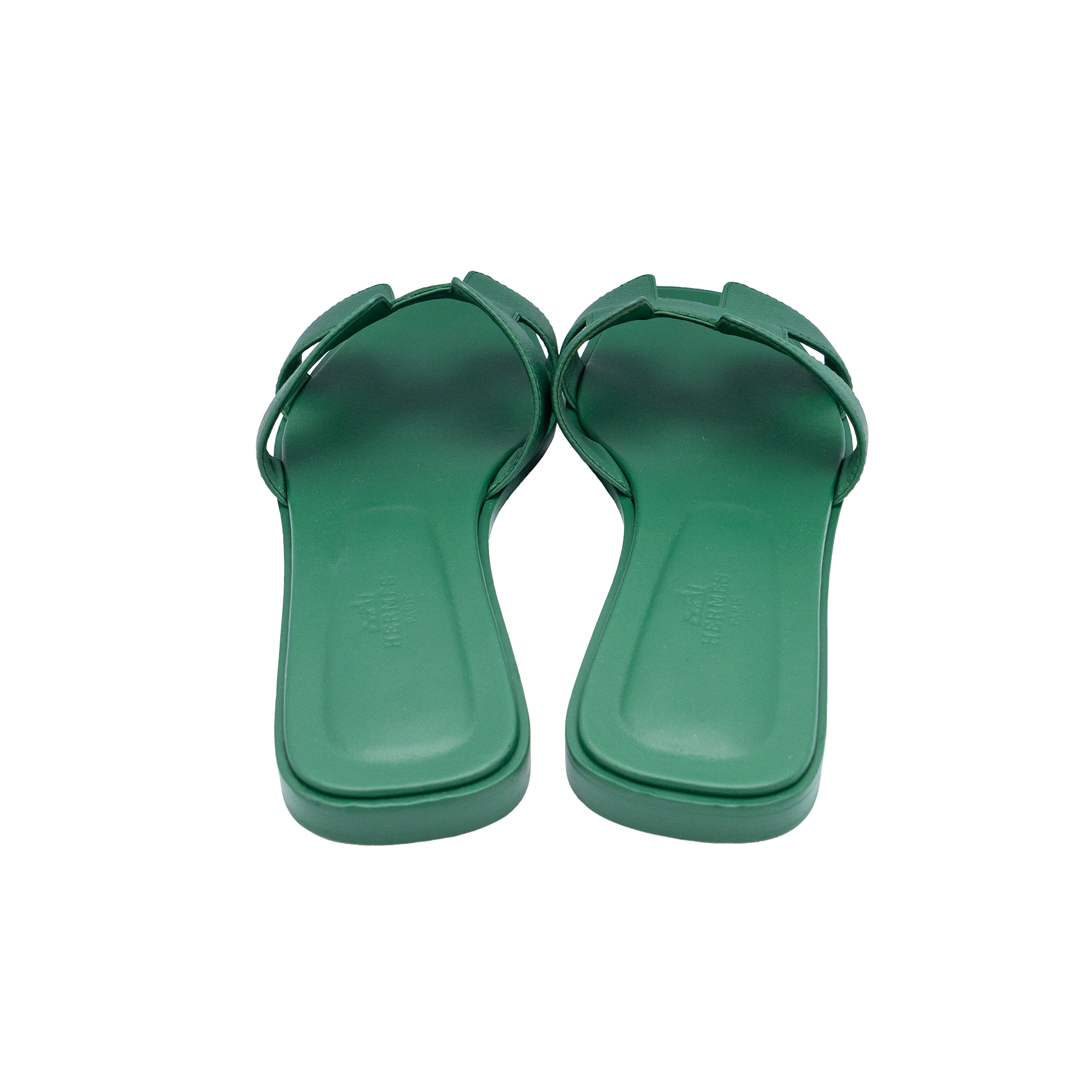 Hermes Oran Green Leather Flat Slides - Size 38.5 
