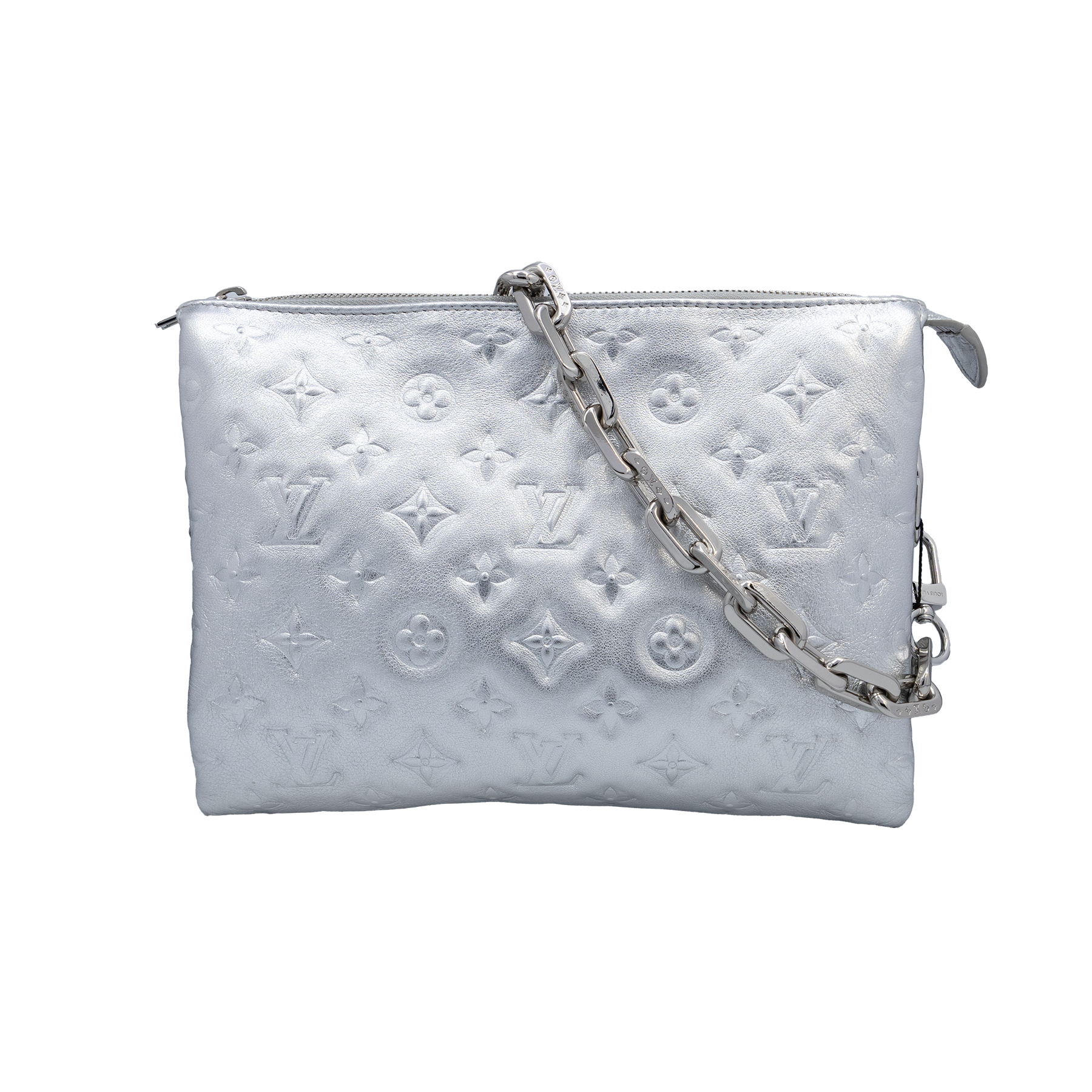 Louis Vuitton Metallic Silver Puffy Monogram Embossed Coussin PM Bag