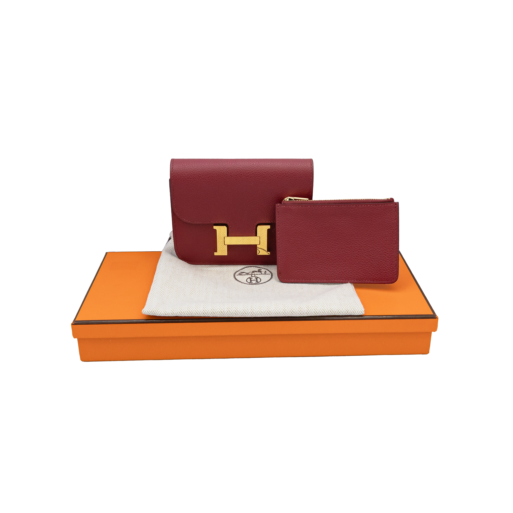 Hermes Rouge H Constance Evercolor Slim Wallet