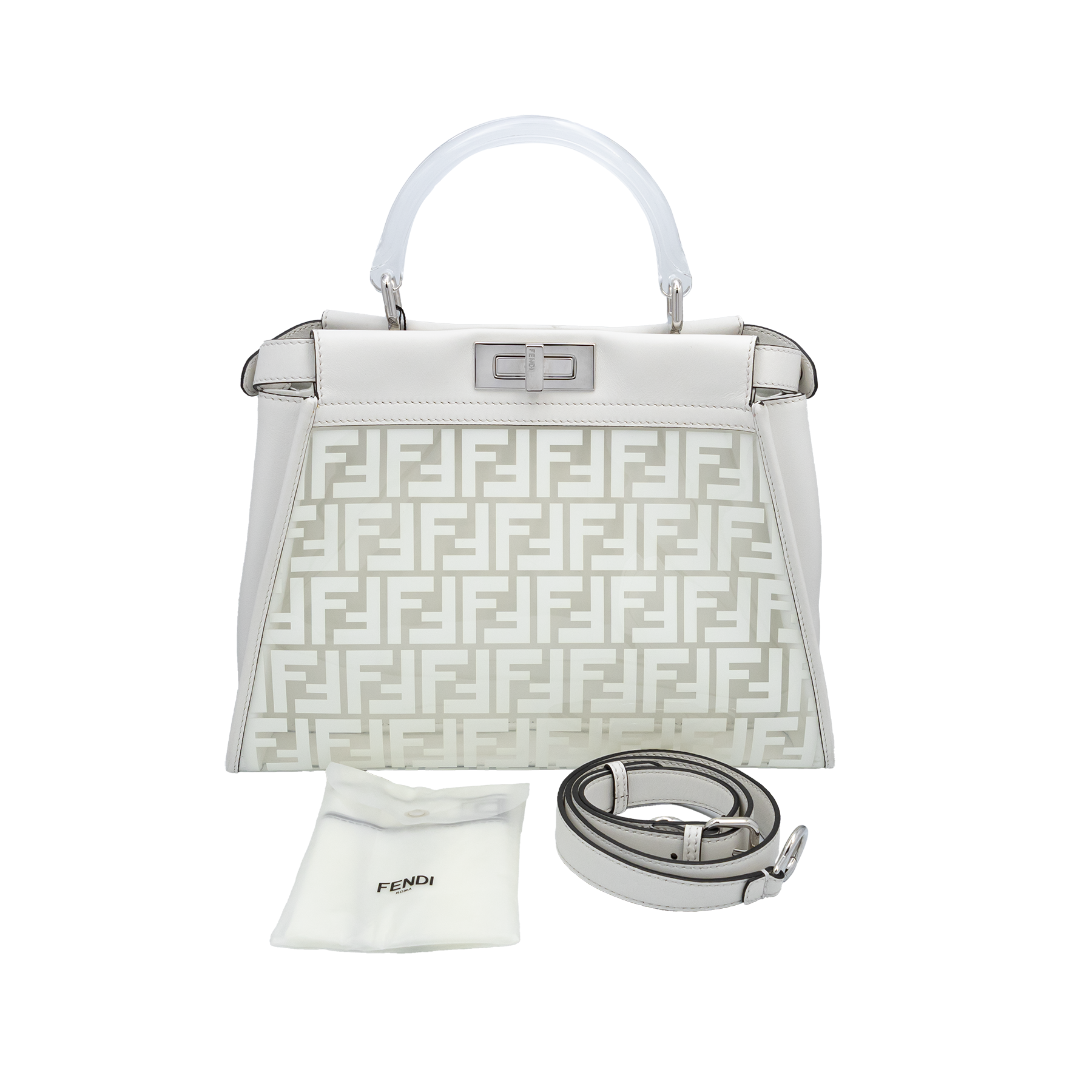Fendi White Peekaboo FF Zucca Clear PVC Perspex Regular Handle Bag