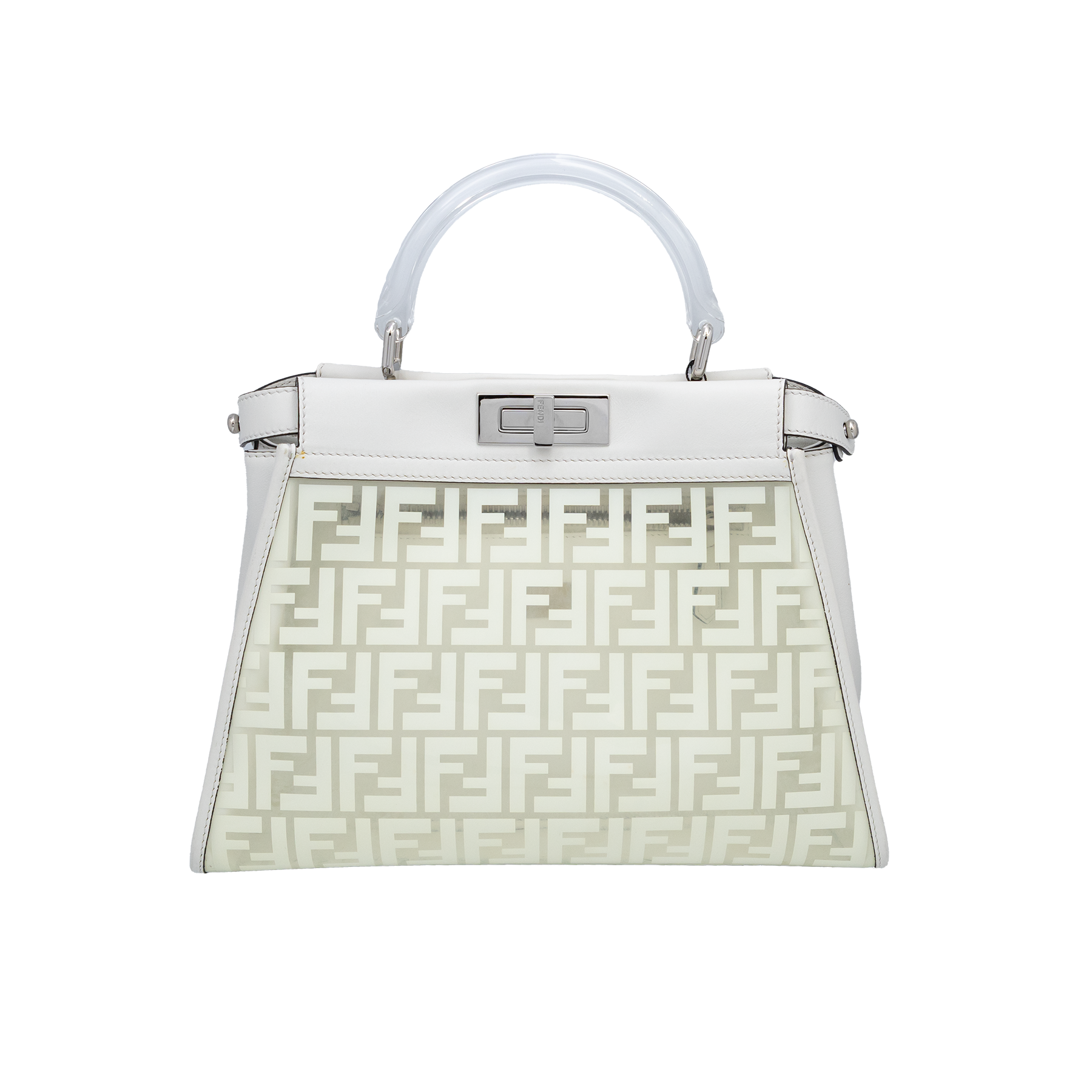Fendi White Peekaboo FF Zucca Clear PVC Perspex Regular Handle Bag
