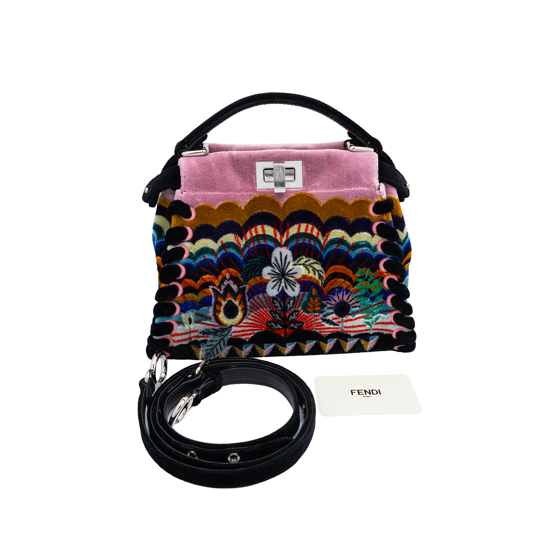 Fendi Peekaboo Embroidered Velvet Mini Bag