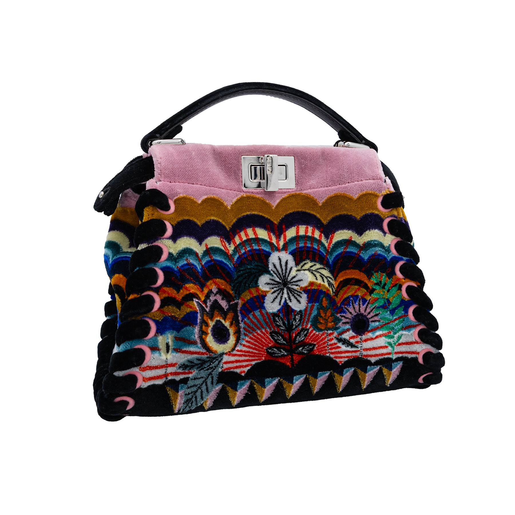 Fendi Peekaboo Embroidered Velvet Mini Bag