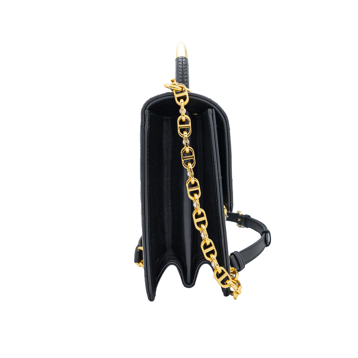 Christian Dior Black Ange Macrocannage Medium Top Handle Bag