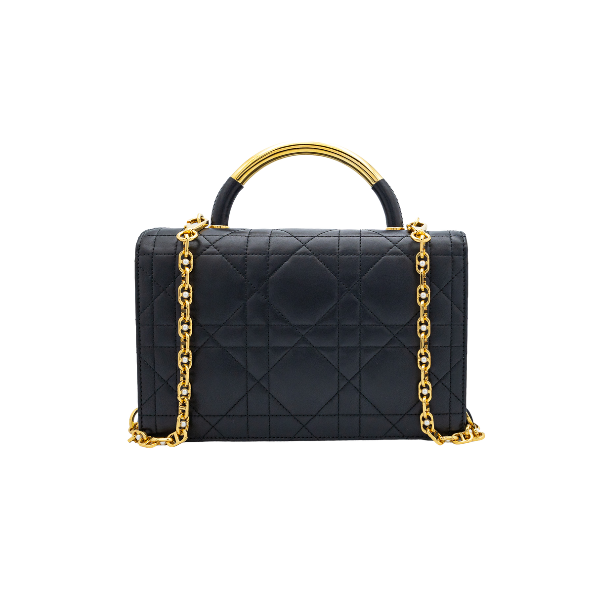 Christian Dior Black Ange Macrocannage Medium Top Handle Bag