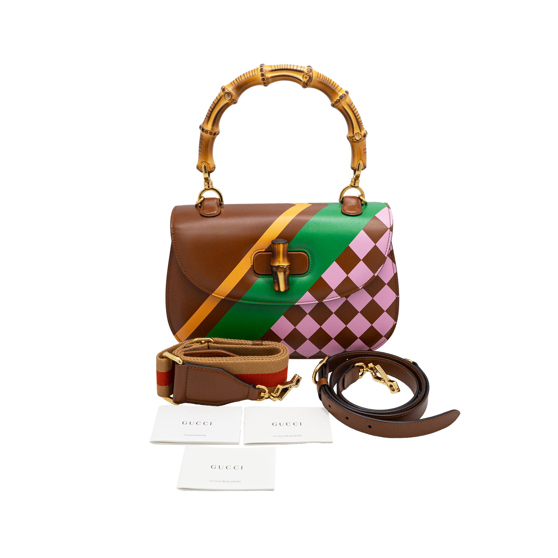 Gucci Bamboo 1947 Limited Edition Geometric Print Leather Medium Top Handle Bag