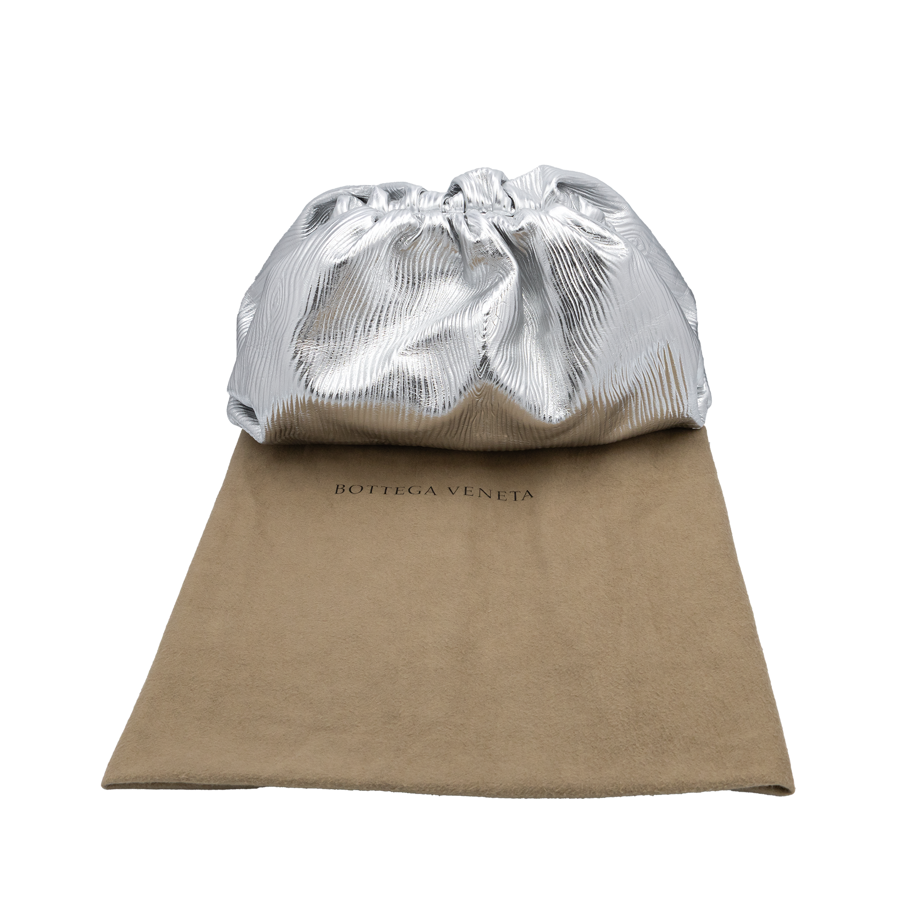 Bottega Veneta - SILVER METALLIC LEATHER THE POUCH CLUTCH SILVERY My Store