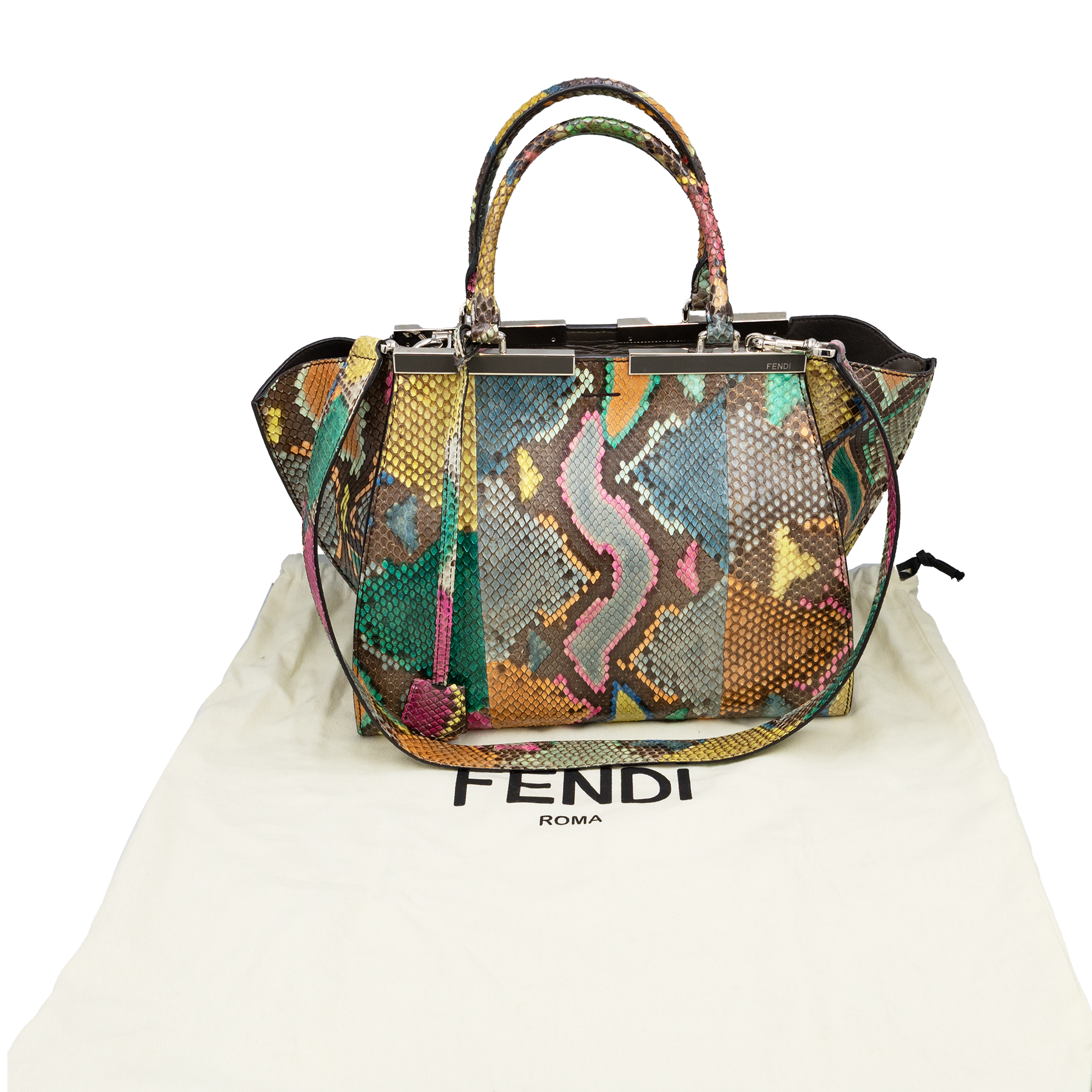 FENDI 3JOURS SMALL MULTICOLOR PYTHON AND LEATHER TOTE BAG 8BH879 5QF 168 0501 My Store