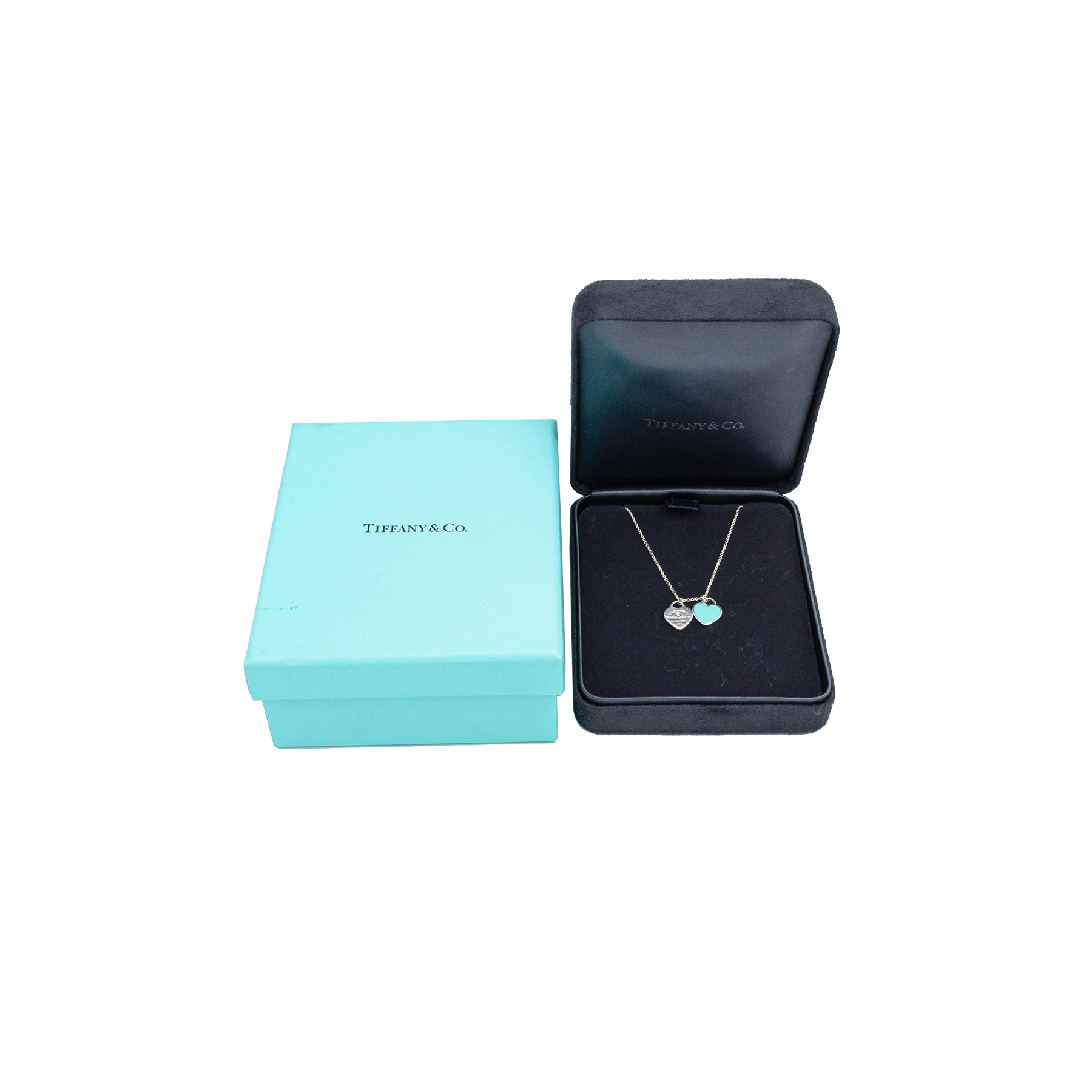 Tiffany & Co Heart Pendant in Silver - Tiffany Blue with a Diamond Necklace 