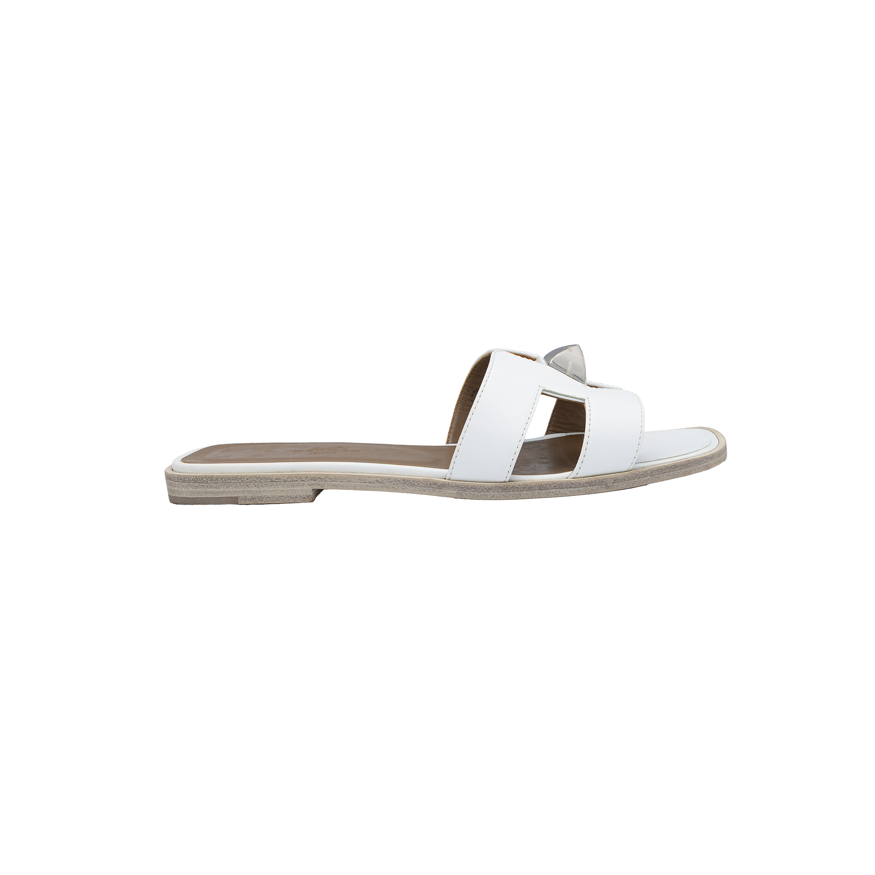 Hermes Oran Size 38 White Leather Flat Slides 
