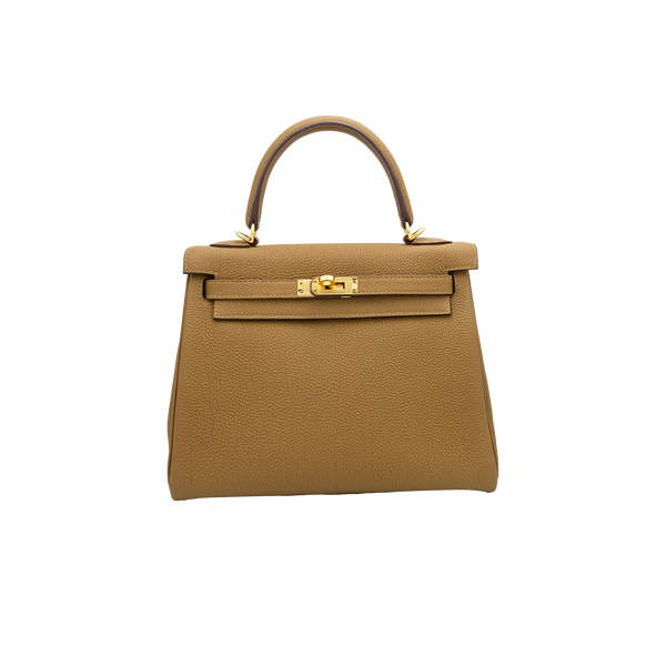 Hermes Kelly 25 Retourne in Bronze Dore Togo Leather with Gold Hardware - 2022 As New 