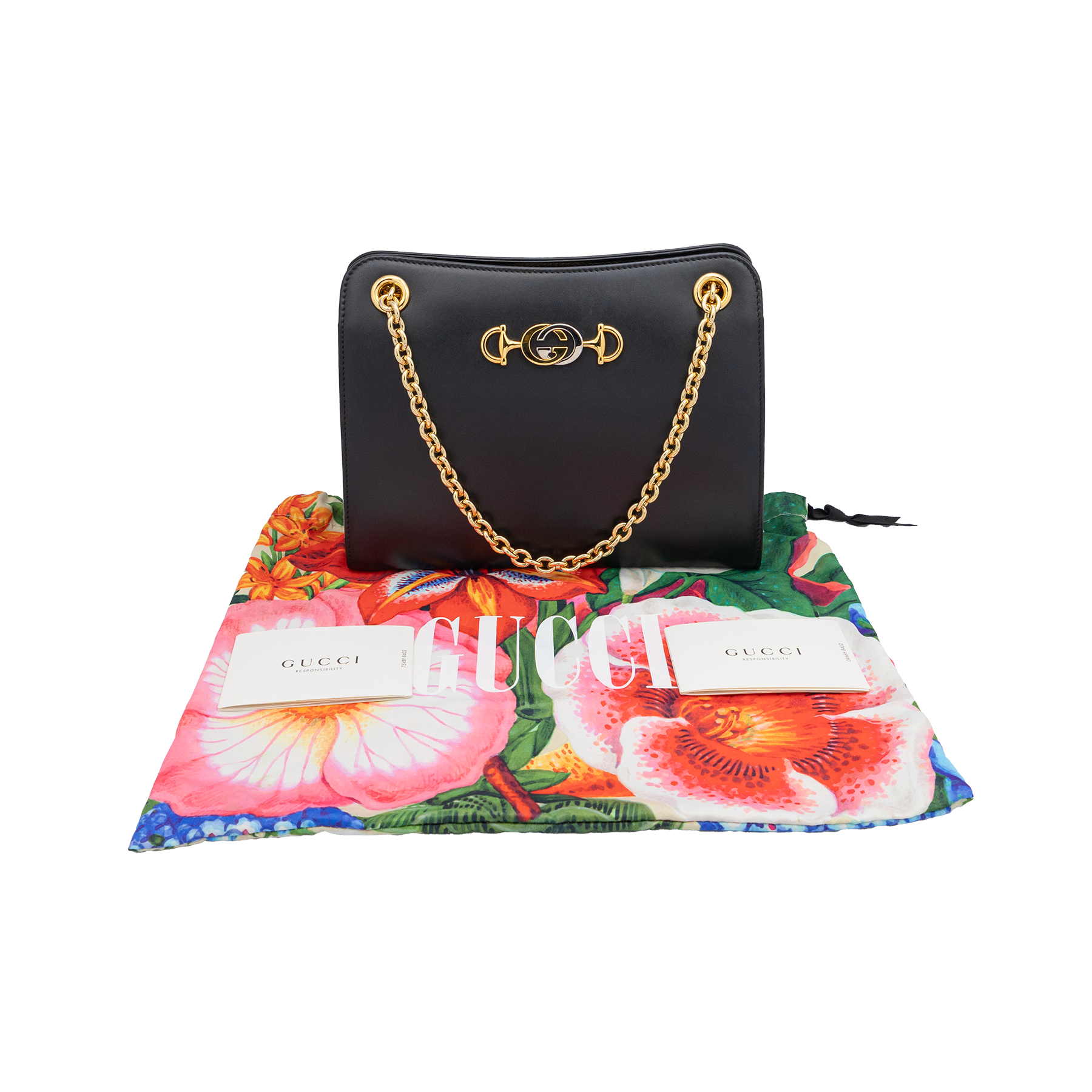 Gucci Zumi Chain Shoulder Bag - Black Leather 
